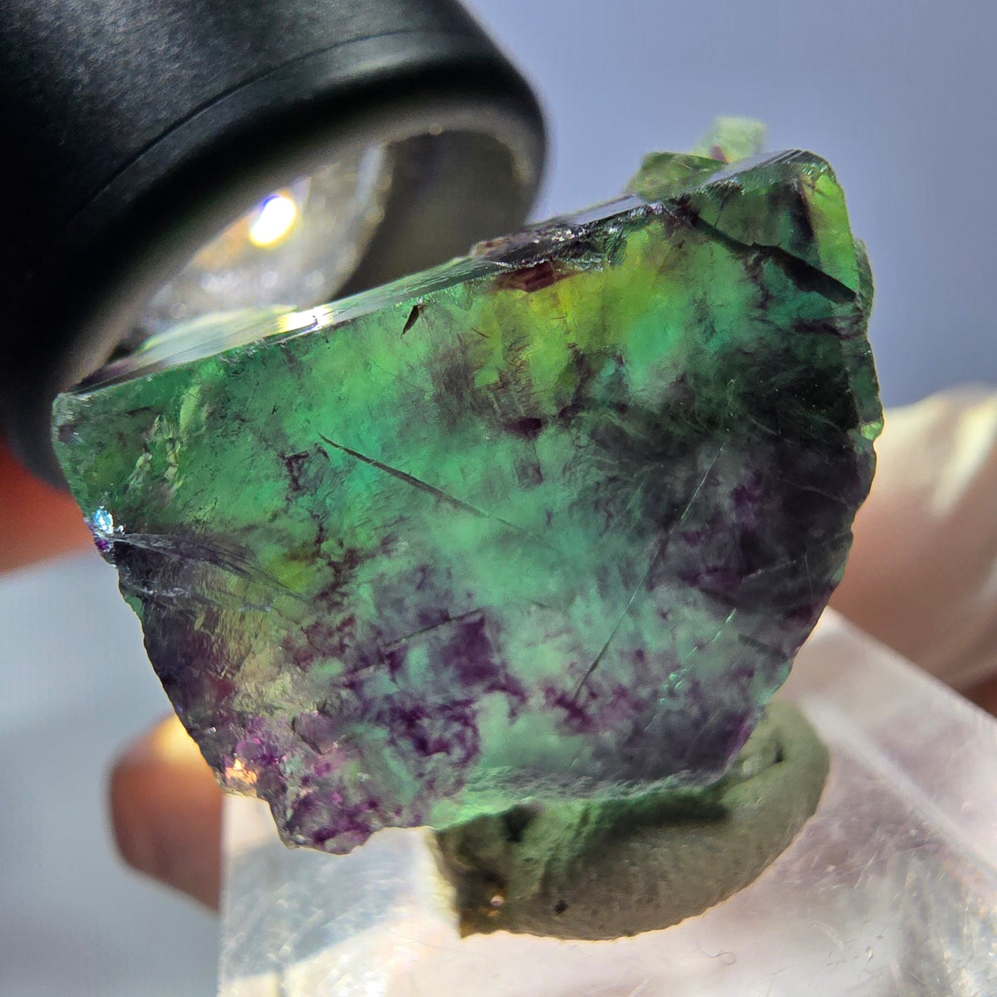 Klarer Phantom Fluorit Würfel, grün lila Okorusu, Namibia 28*23*15mm