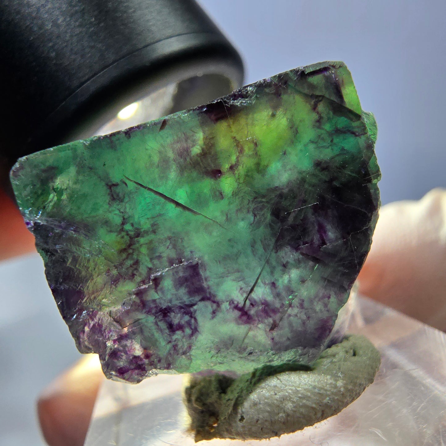 Klarer Phantom Fluorit Würfel, grün lila Okorusu, Namibia 28*23*15mm