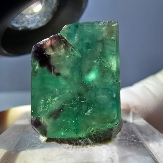 Klarer Phantom Fluorit Würfel, grün lila Okorusu, Namibia 19*14*13mm