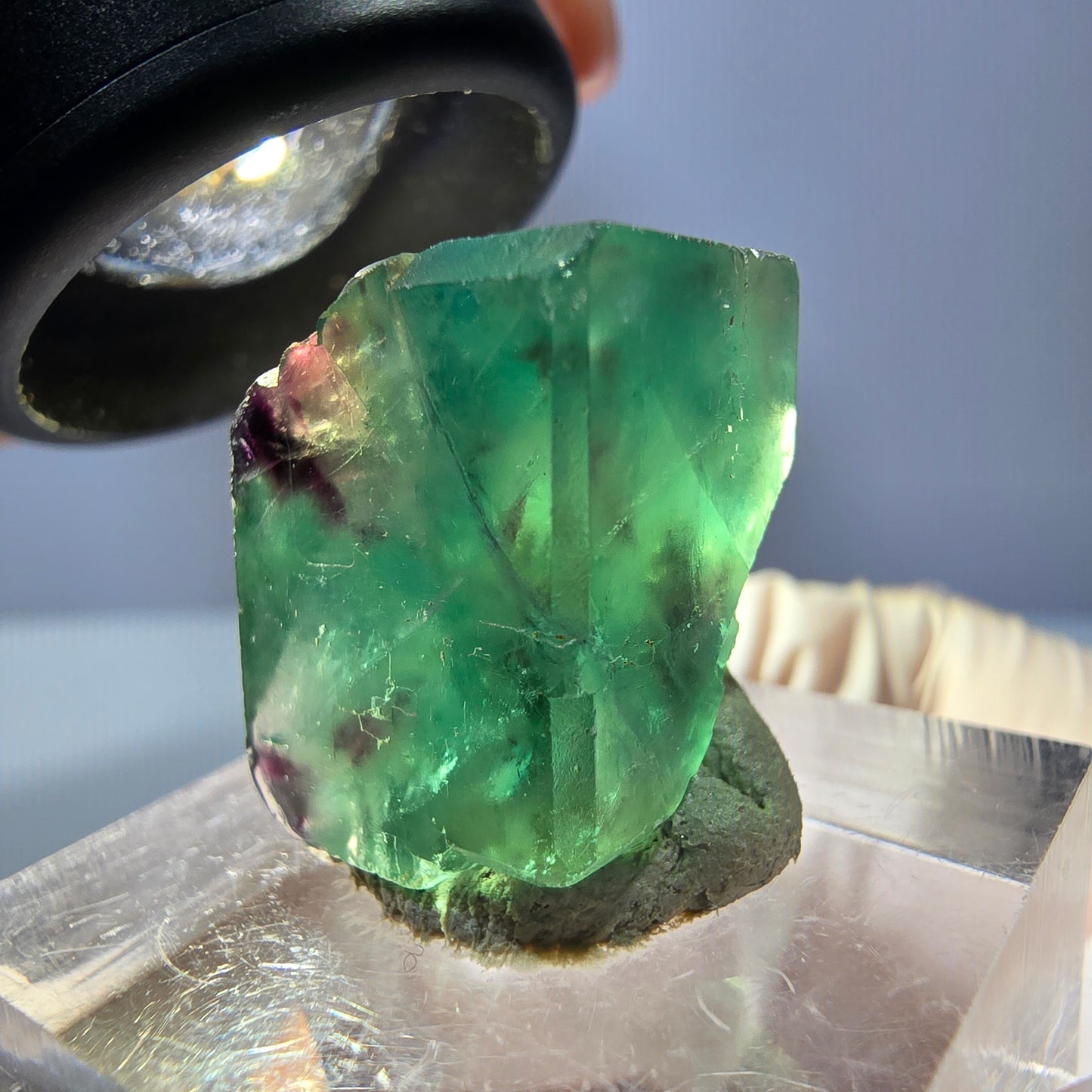 Klarer Phantom Fluorit Würfel, grün lila Okorusu, Namibia 19*14*13mm