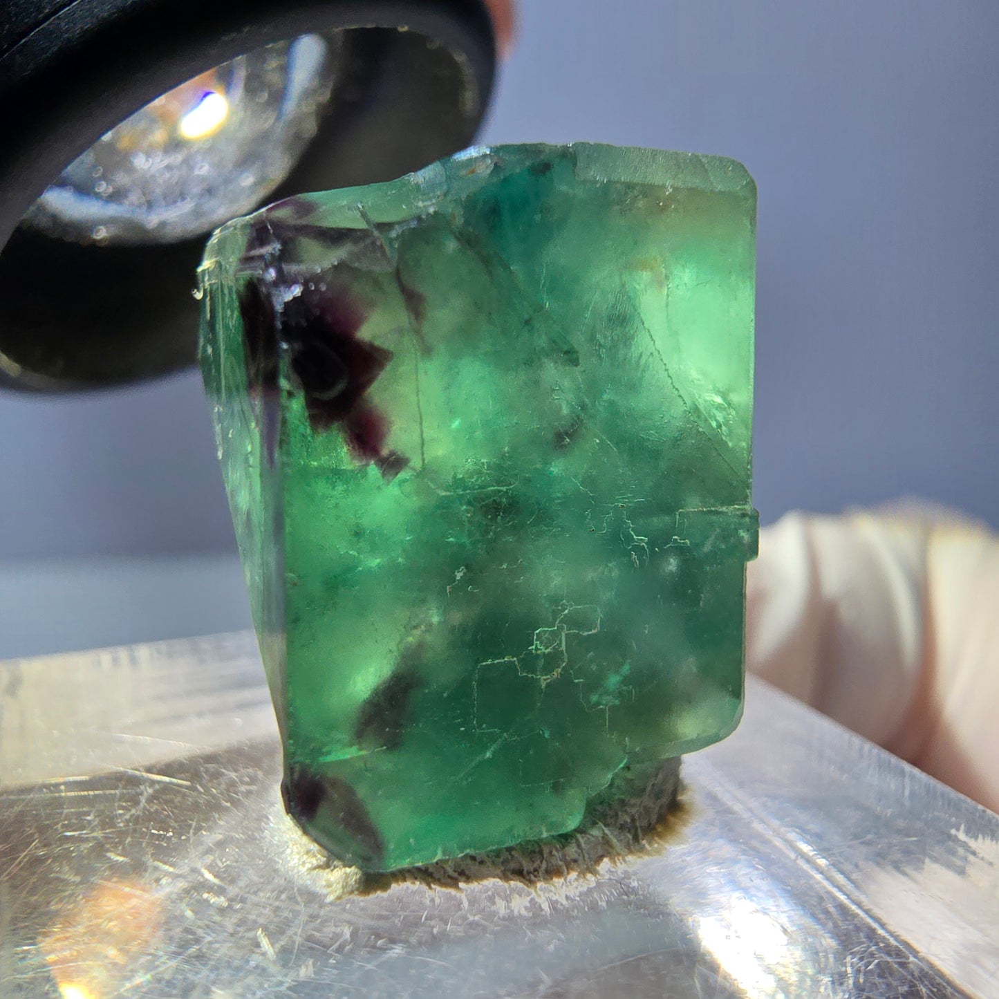 Klarer Phantom Fluorit Würfel, grün lila Okorusu, Namibia 19*14*13mm
