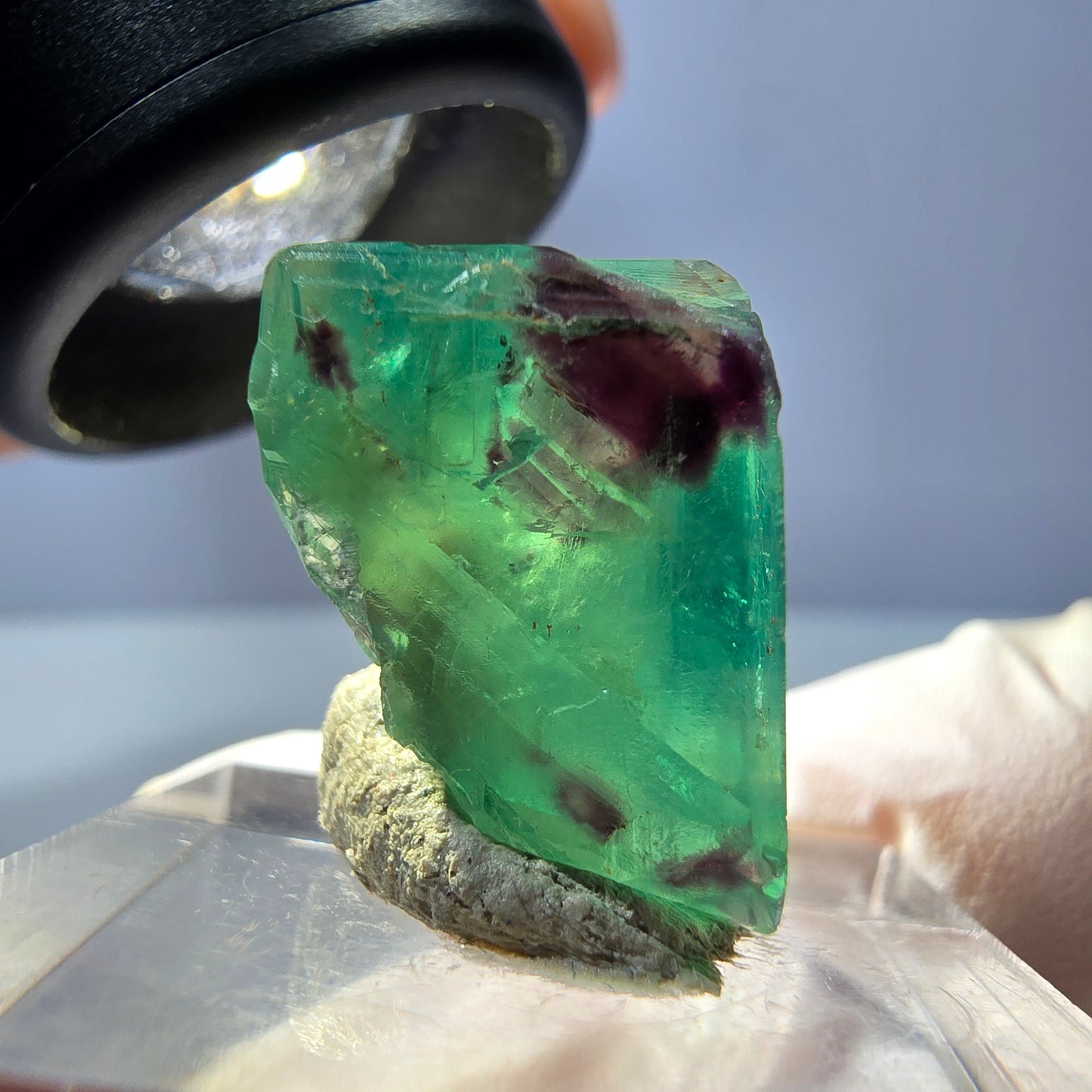 Klarer Phantom Fluorit Würfel, grün lila Okorusu, Namibia 19*14*13mm