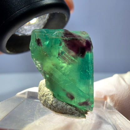 Klarer Phantom Fluorit Würfel, grün lila Okorusu, Namibia 19*14*13mm