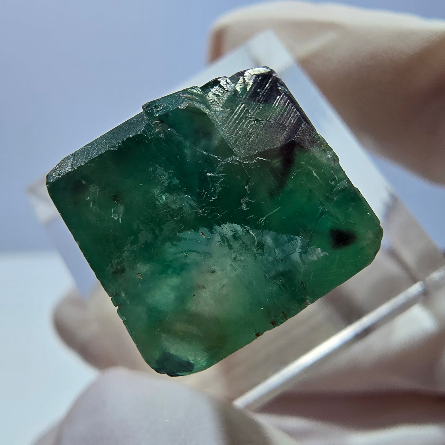 Klarer Phantom Fluorit Würfel, grün lila Okorusu, Namibia 19*14*13mm