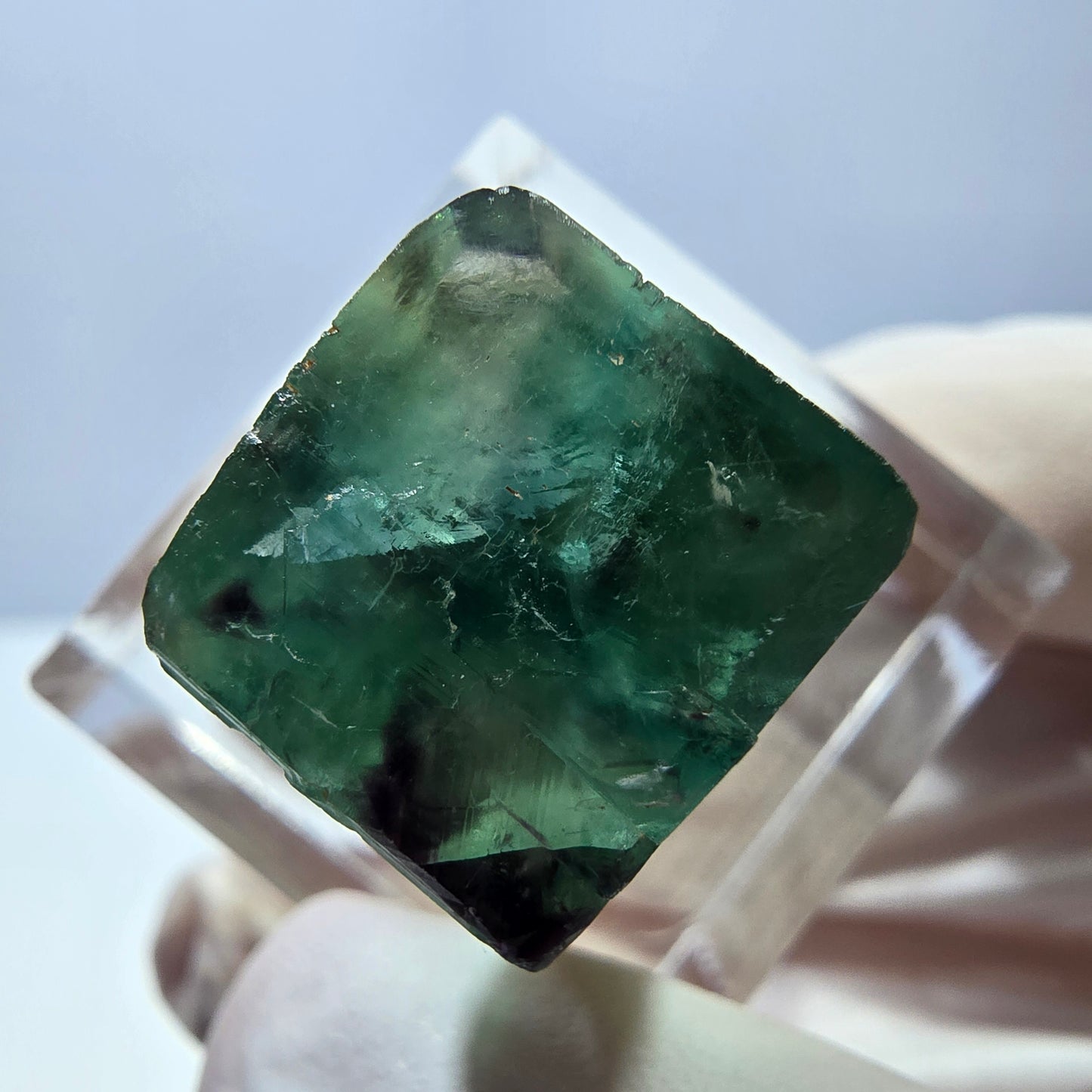 Klarer Phantom Fluorit Würfel, grün lila Okorusu, Namibia 19*14*13mm