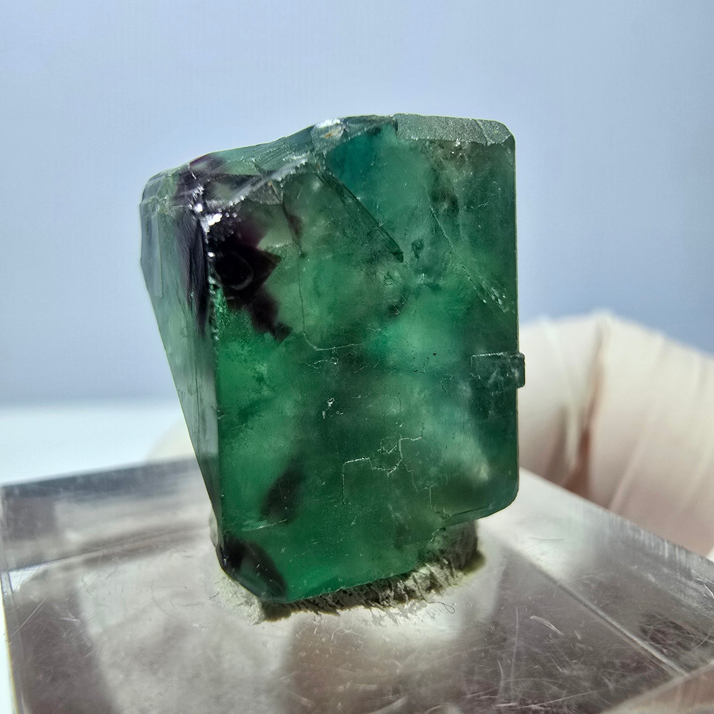 Klarer Phantom Fluorit Würfel, grün lila Okorusu, Namibia 19*14*13mm
