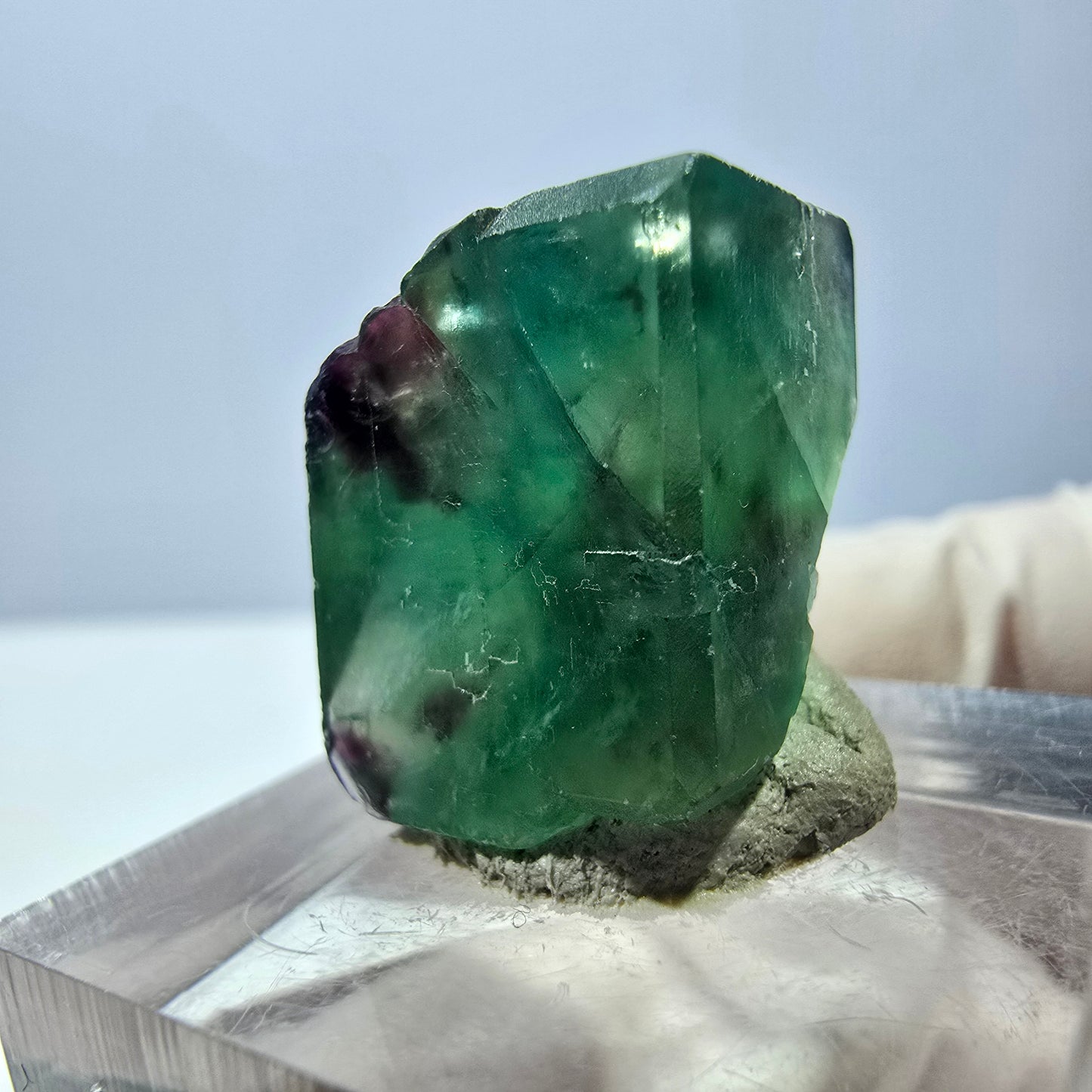 Klarer Phantom Fluorit Würfel, grün lila Okorusu, Namibia 19*14*13mm