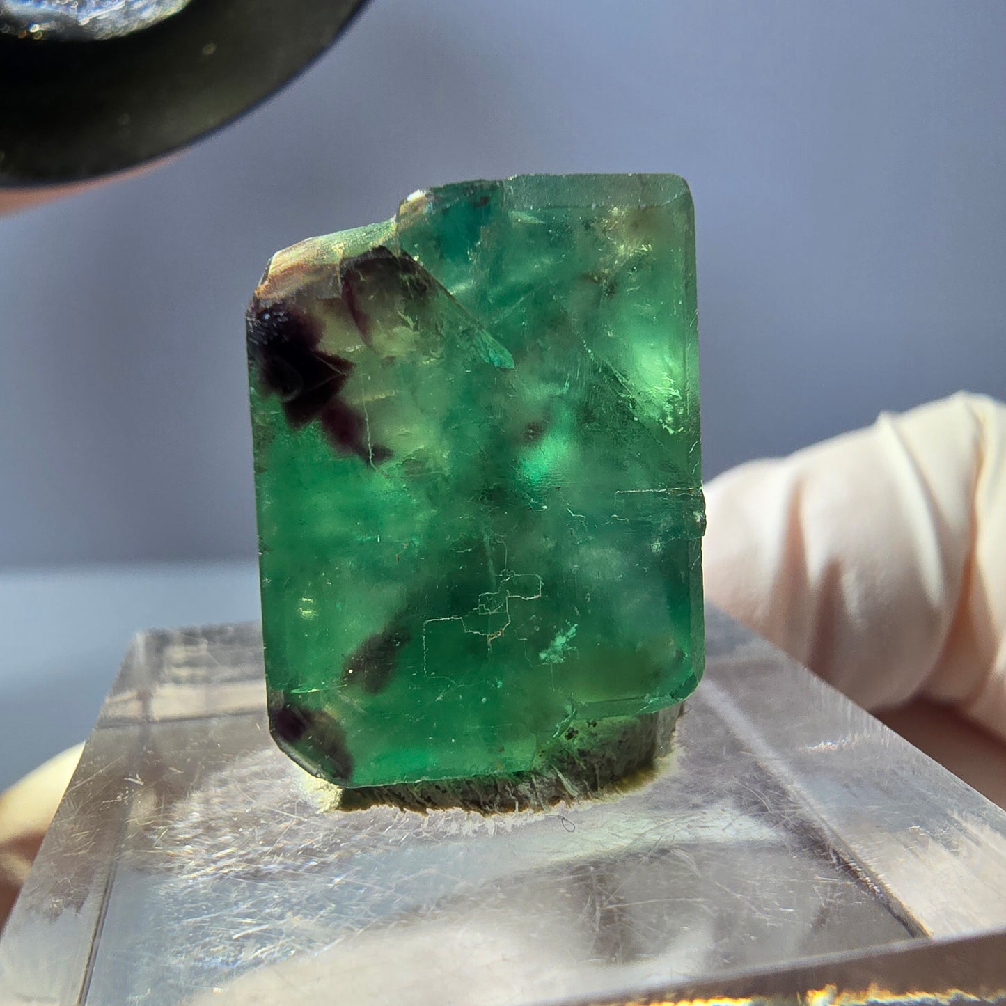 Klarer Phantom Fluorit Würfel, grün lila Okorusu, Namibia 19*14*13mm