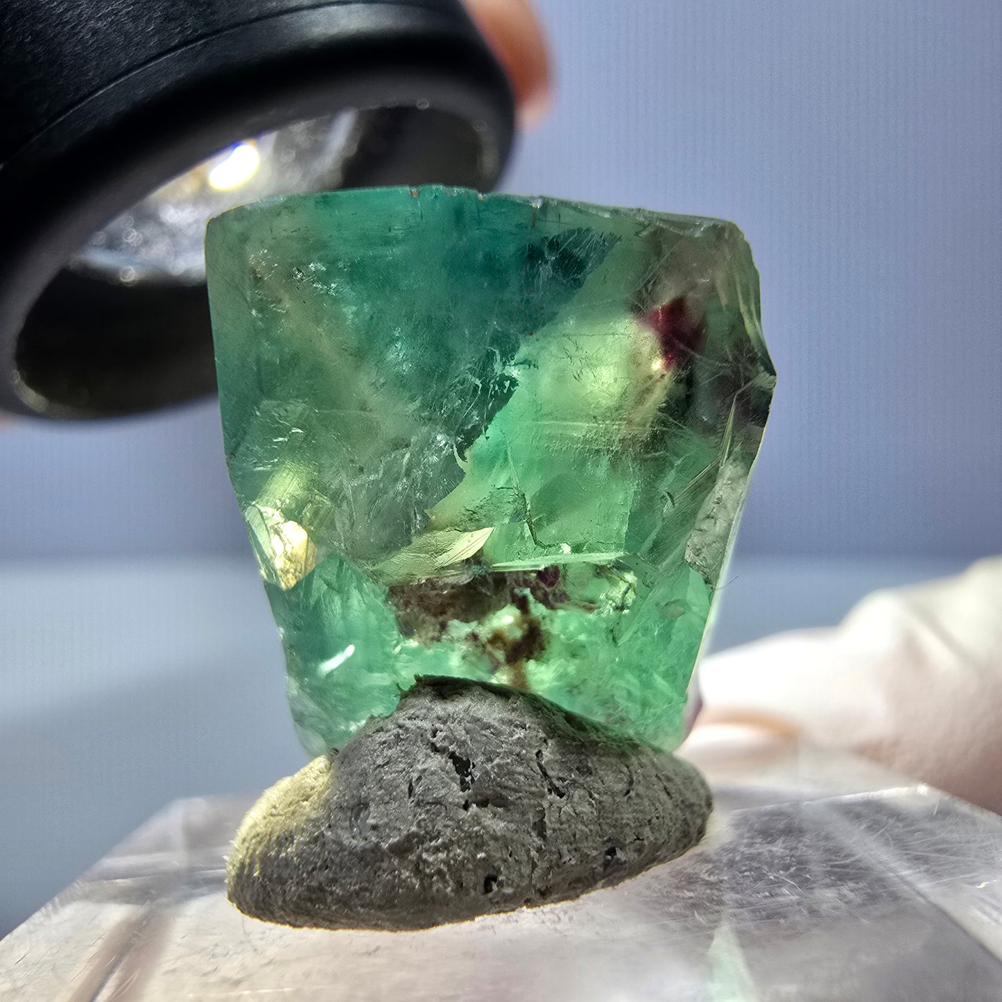 Klarer Phantom Fluorit Würfel, grün lila Okorusu, Namibia 19*14*13mm
