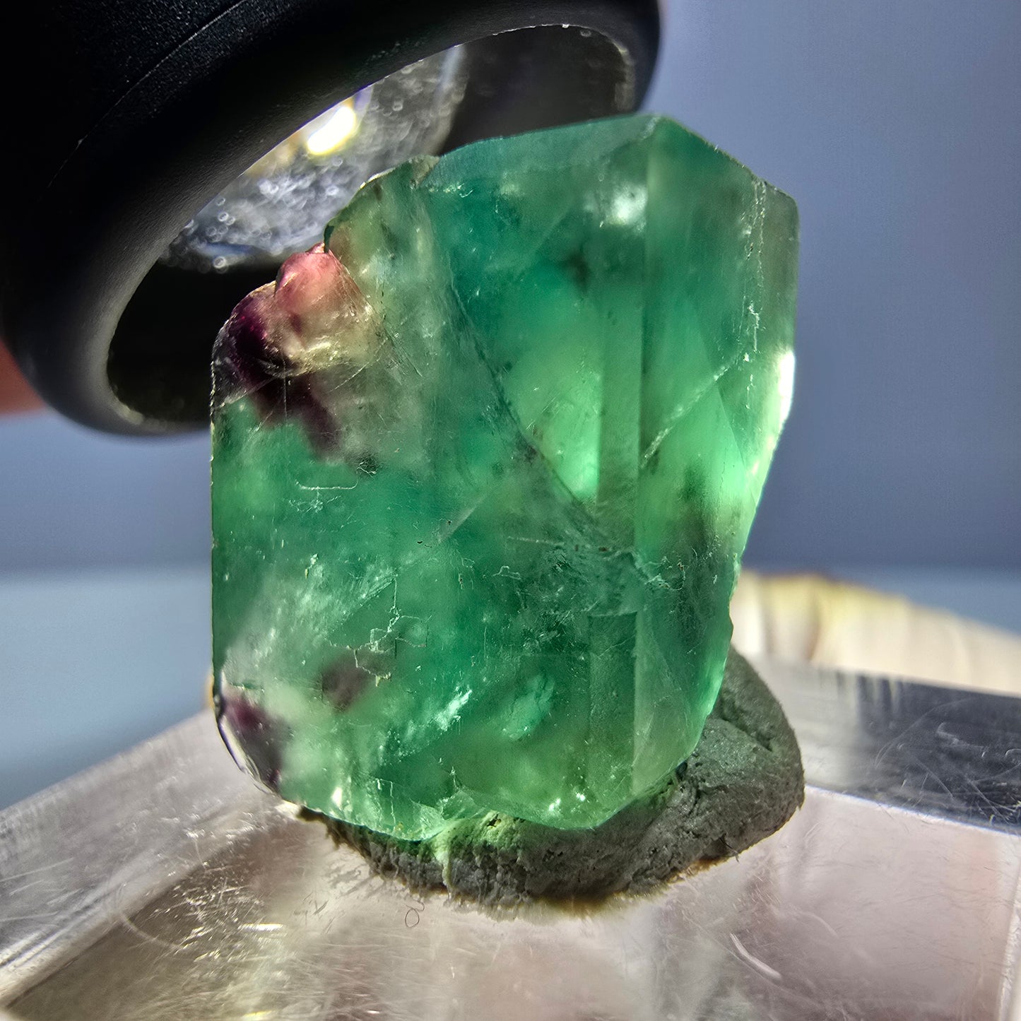 Klarer Phantom Fluorit Würfel, grün lila Okorusu, Namibia 19*14*13mm