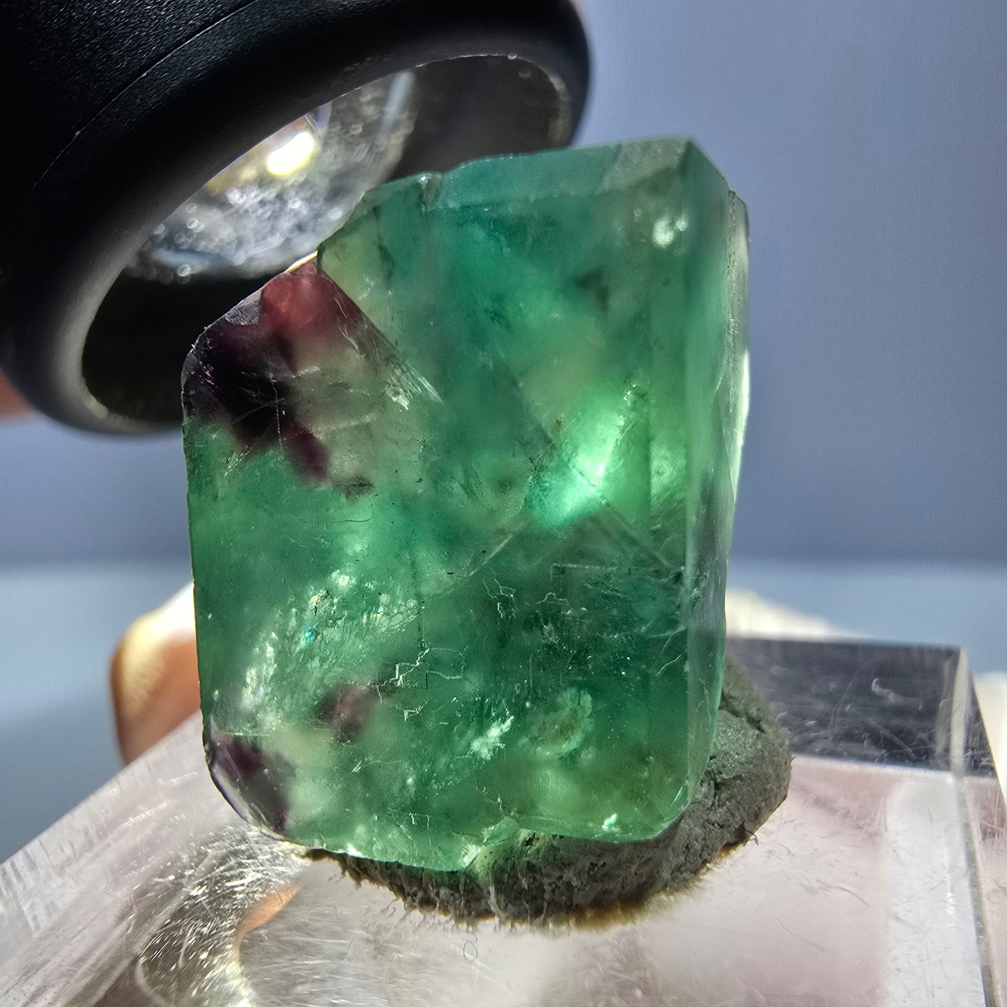 Klarer Phantom Fluorit Würfel, grün lila Okorusu, Namibia 19*14*13mm