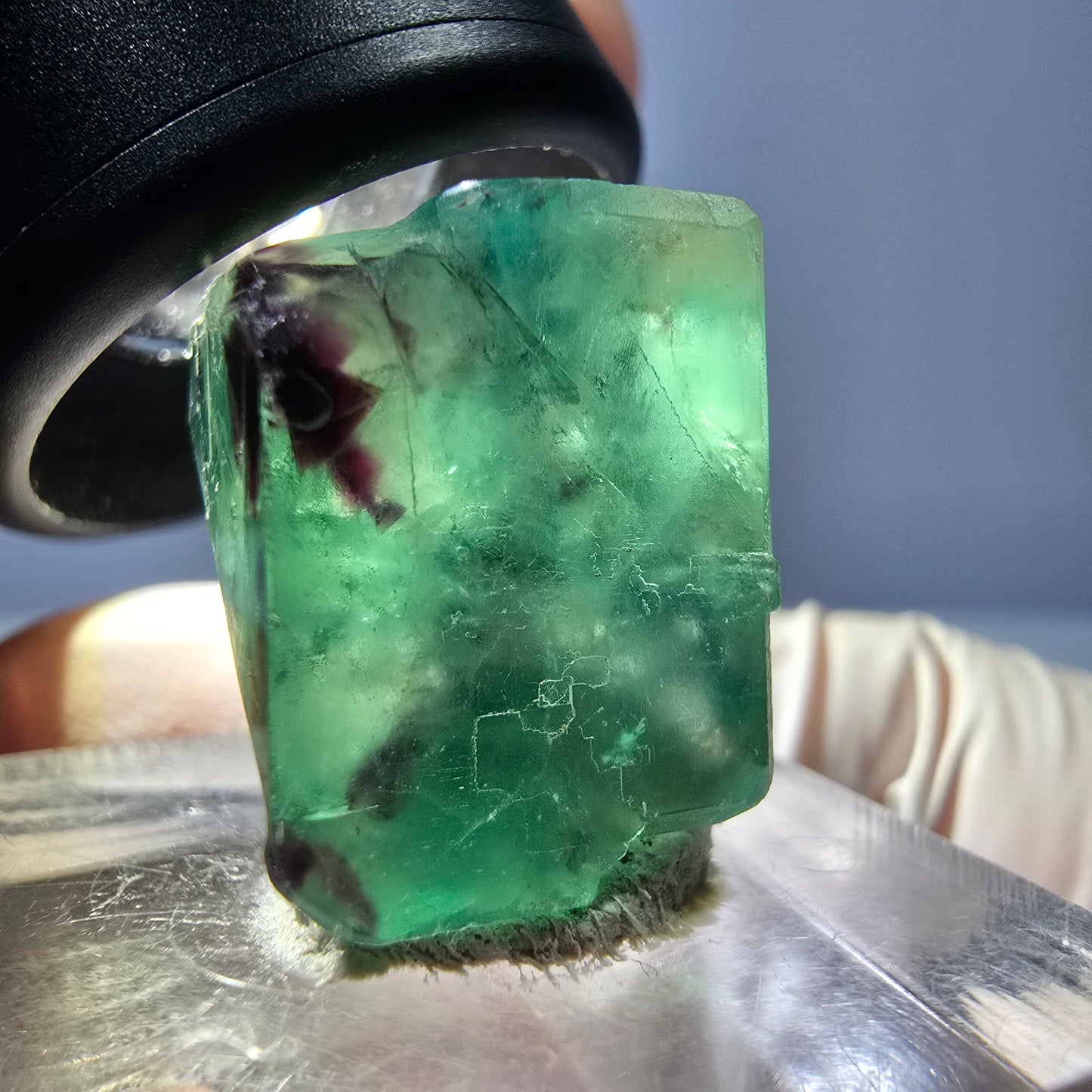 Klarer Phantom Fluorit Würfel, grün lila Okorusu, Namibia 19*14*13mm
