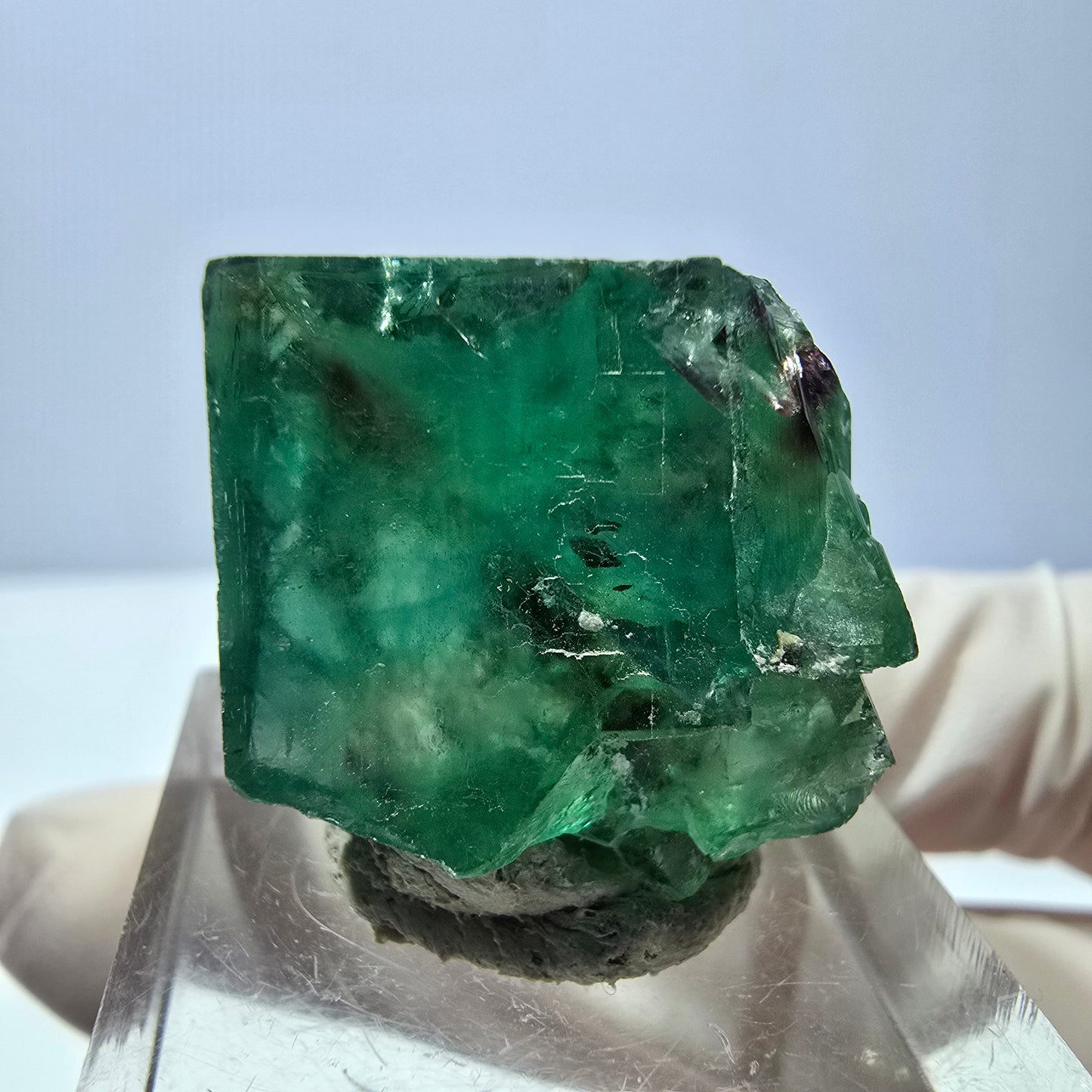 Klarer Phantom Fluorit Würfel, grün lila Okorusu, Namibia 21*21*21mm