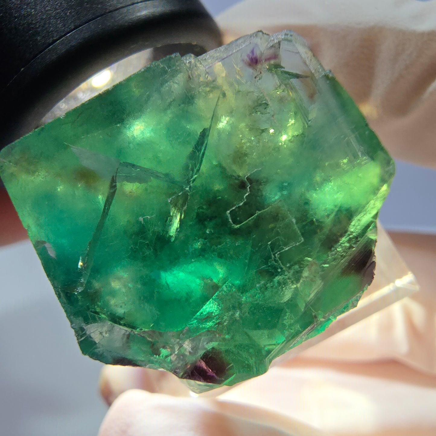 Klarer Phantom Fluorit Würfel, grün lila Okorusu, Namibia 21*21*21mm