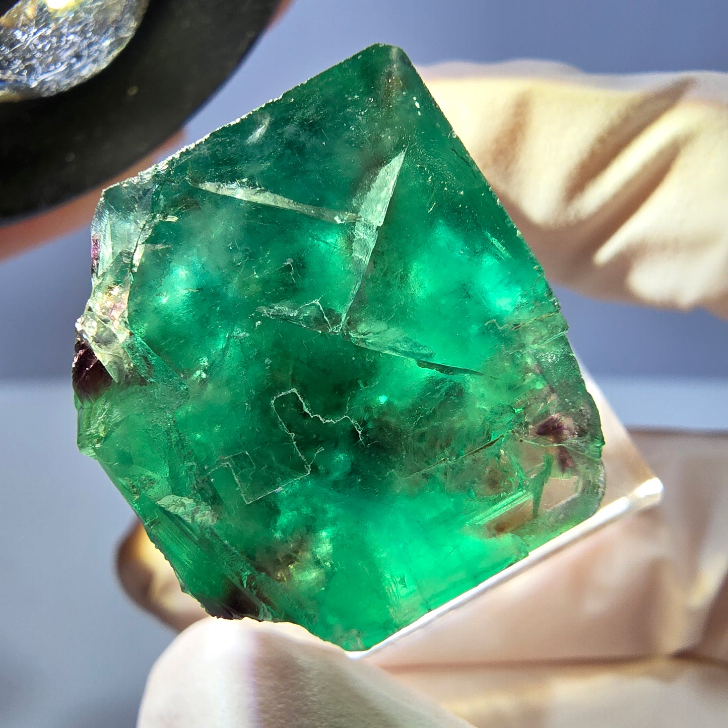 Klarer Phantom Fluorit Würfel, grün lila Okorusu, Namibia 21*21*21mm