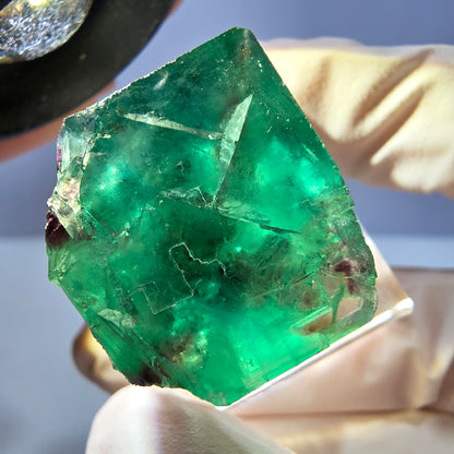 Klarer Phantom Fluorit Würfel, grün lila Okorusu, Namibia 21*21*21mm