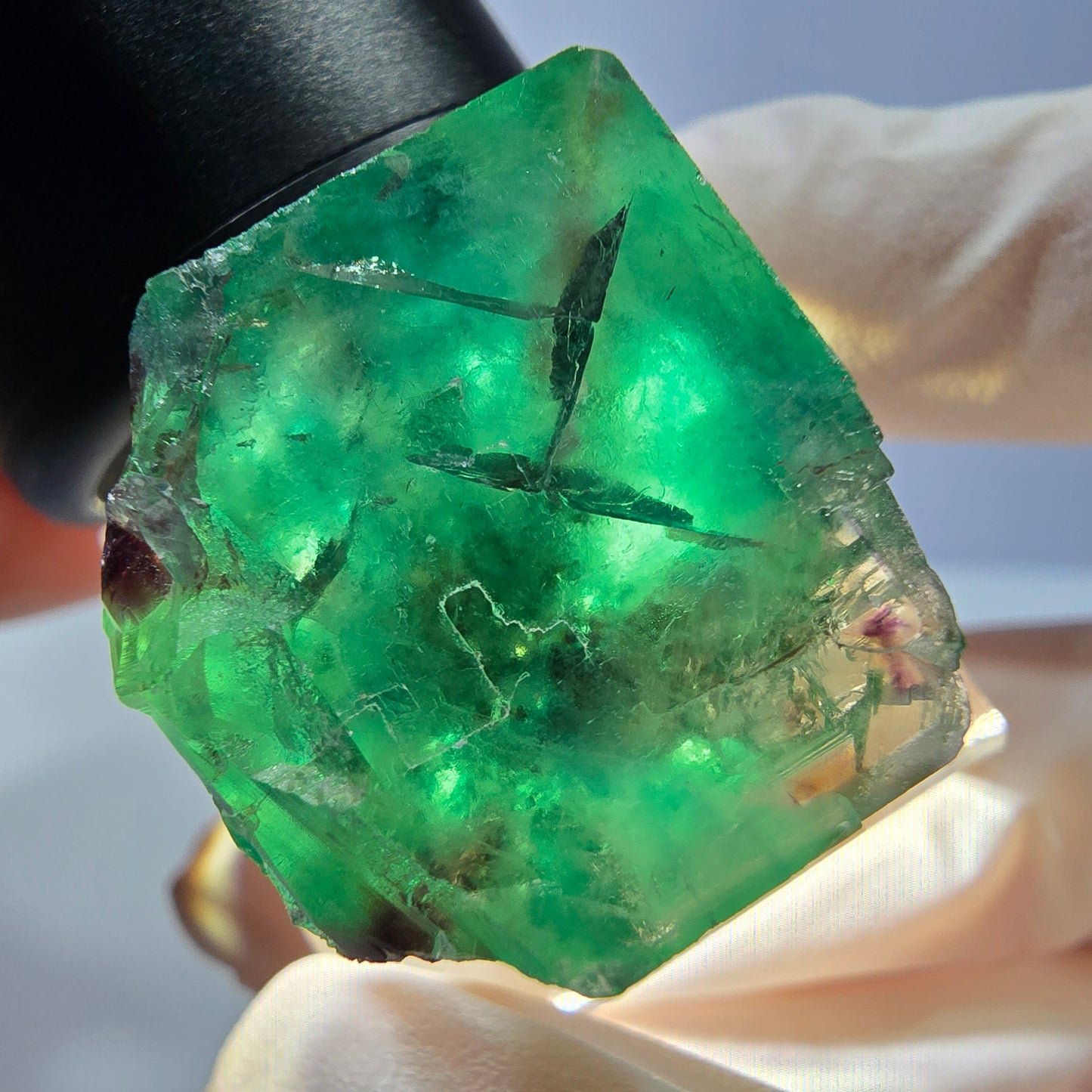 Klarer Phantom Fluorit Würfel, grün lila Okorusu, Namibia 21*21*21mm