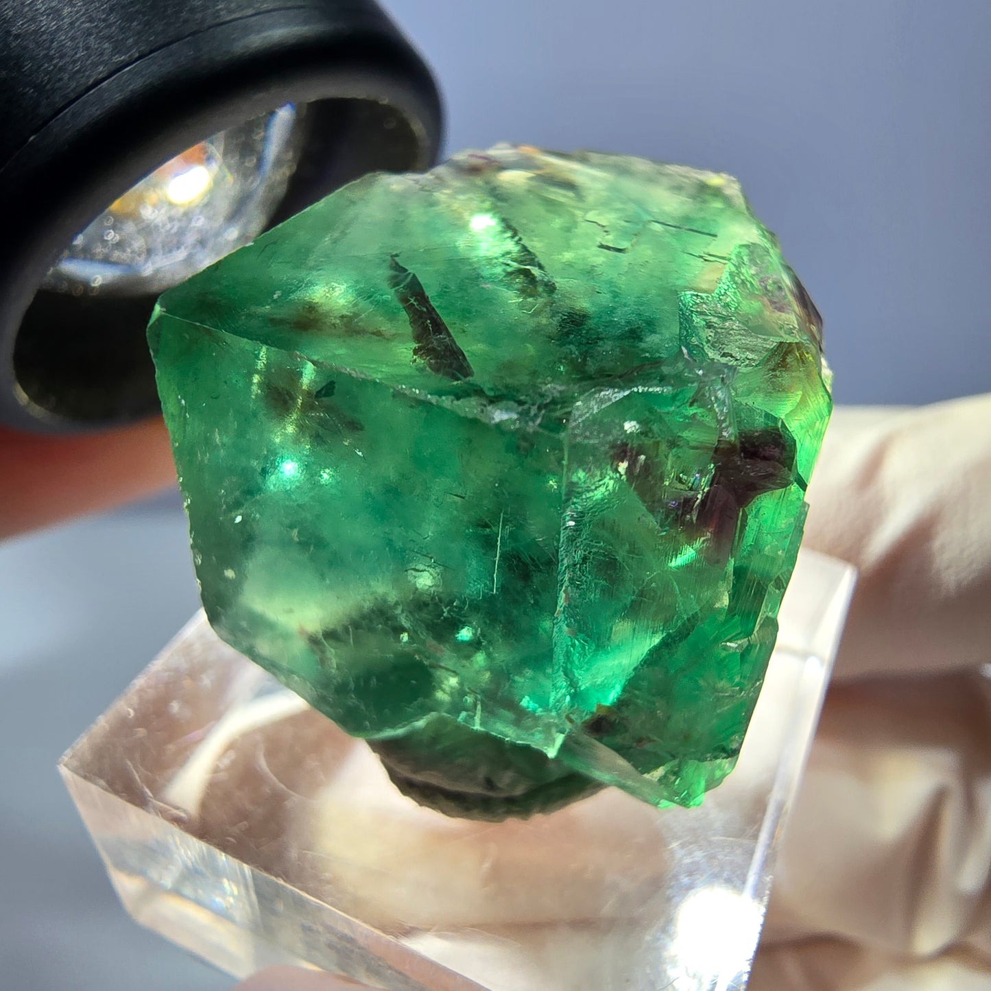 Klarer Phantom Fluorit Würfel, grün lila Okorusu, Namibia 21*21*21mm