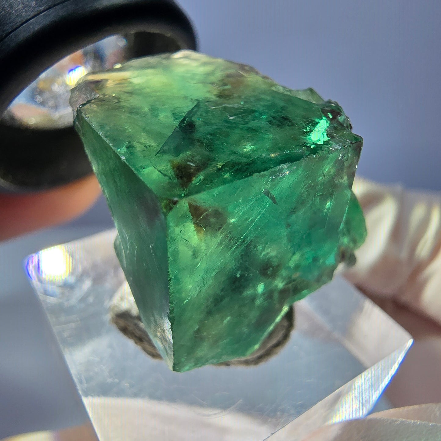 Klarer Phantom Fluorit Würfel, grün lila Okorusu, Namibia 21*21*21mm