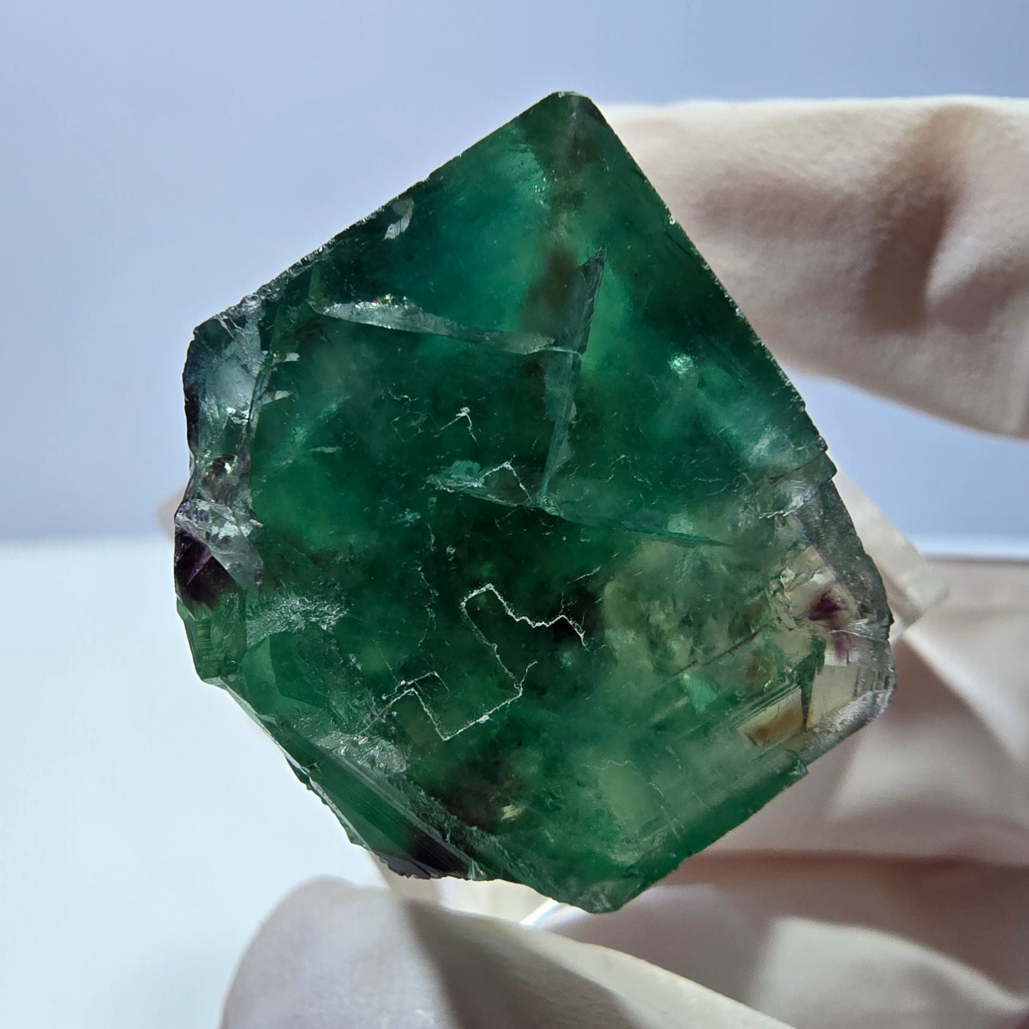 Klarer Phantom Fluorit Würfel, grün lila Okorusu, Namibia 21*21*21mm