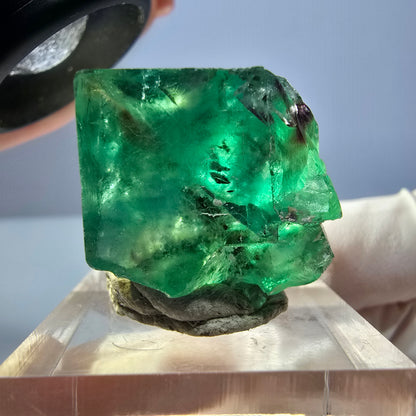 Klarer Phantom Fluorit Würfel, grün lila Okorusu, Namibia 21*21*21mm