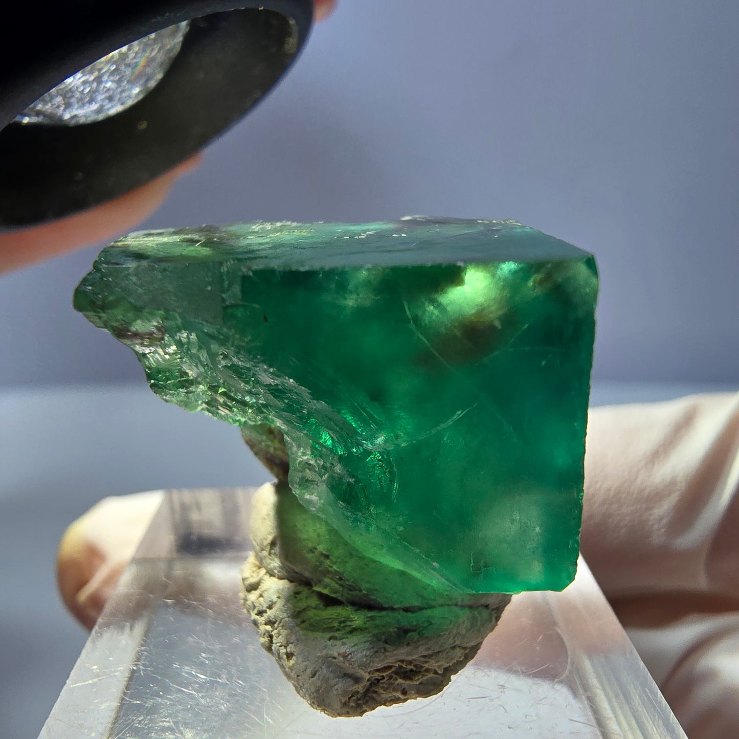 Klarer Phantom Fluorit Würfel, grün lila Okorusu, Namibia 21*21*21mm