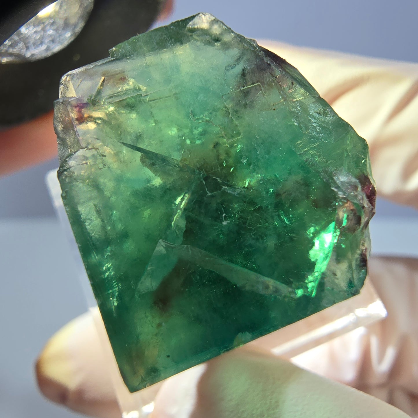 Klarer Phantom Fluorit Würfel, grün lila Okorusu, Namibia 21*21*21mm