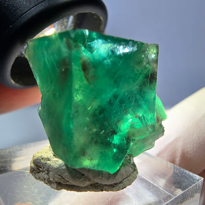 Klarer Phantom Fluorit Würfel, grün lila Okorusu, Namibia 21*21*21mm