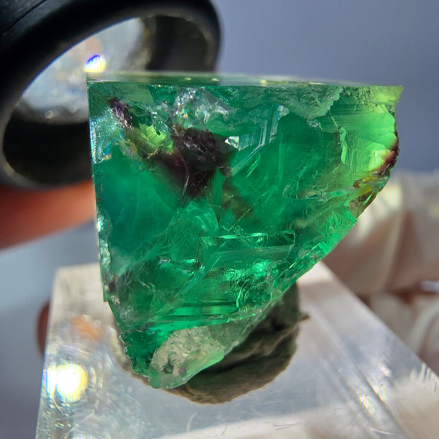 Klarer Phantom Fluorit Würfel, grün lila Okorusu, Namibia 21*21*21mm