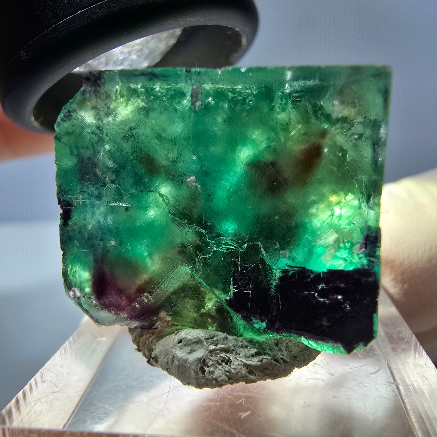 Klarer Phantom Fluorit Würfel, grün lila Okorusu, Namibia 22*19*19mm