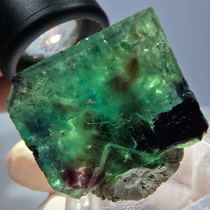 Klarer Phantom Fluorit Würfel, grün lila Okorusu, Namibia 22*19*19mm