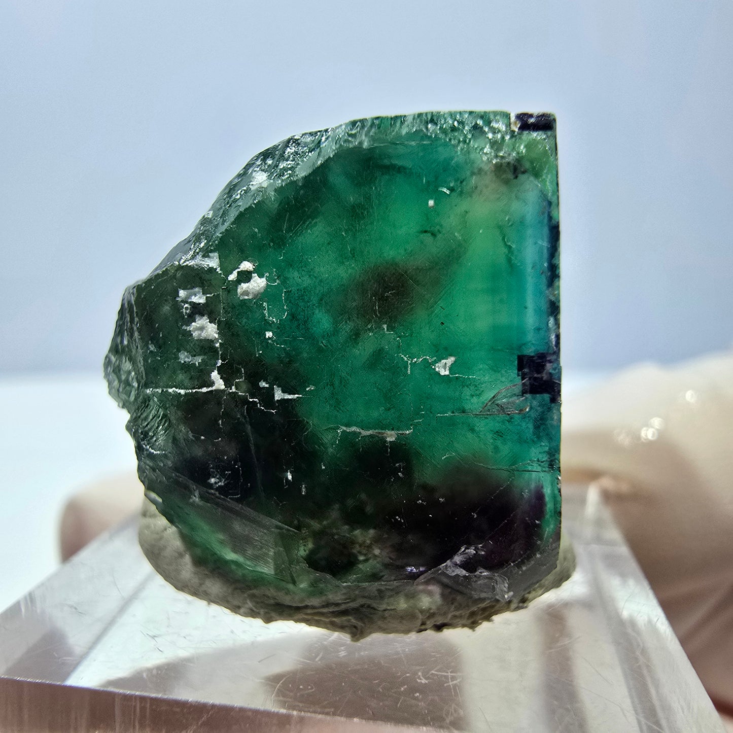 Klarer Phantom Fluorit Würfel, grün lila Okorusu, Namibia 22*19*19mm