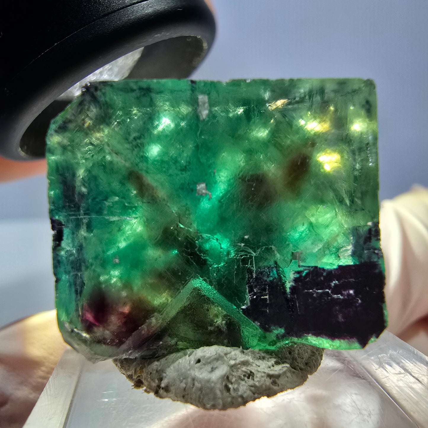 Klarer Phantom Fluorit Würfel, grün lila Okorusu, Namibia 22*19*19mm