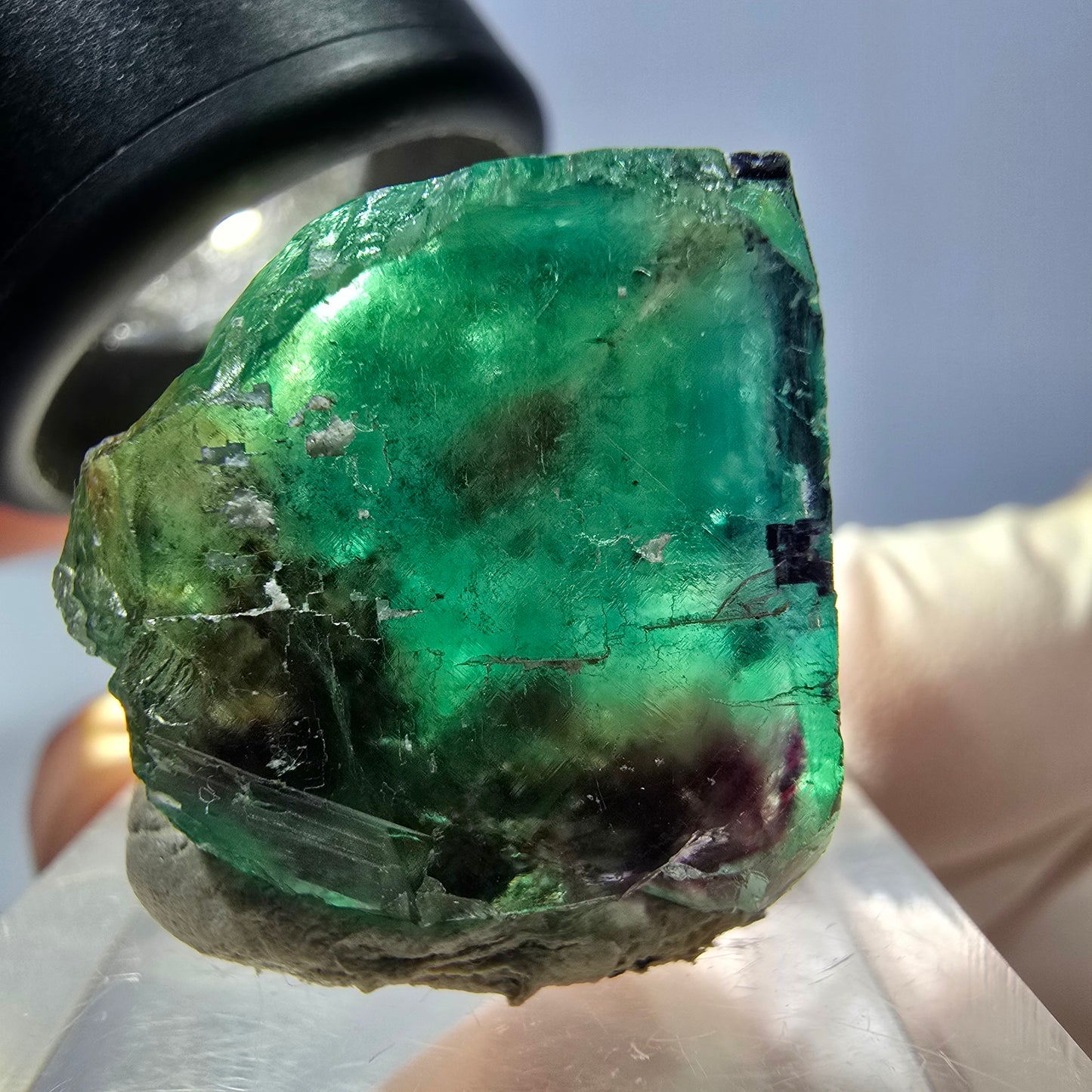 Klarer Phantom Fluorit Würfel, grün lila Okorusu, Namibia 22*19*19mm