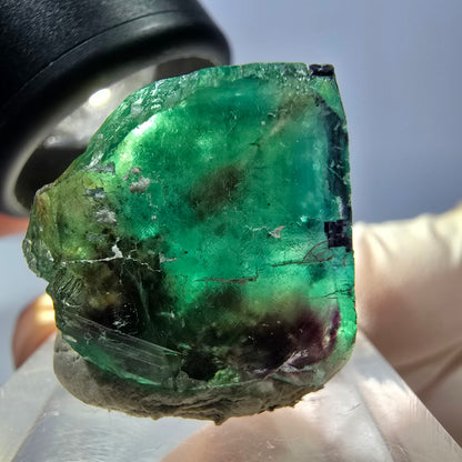 Klarer Phantom Fluorit Würfel, grün lila Okorusu, Namibia 22*19*19mm