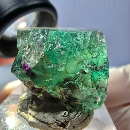 Klarer Phantom Fluorit Würfel, grün lila Okorusu, Namibia 22*19*19mm