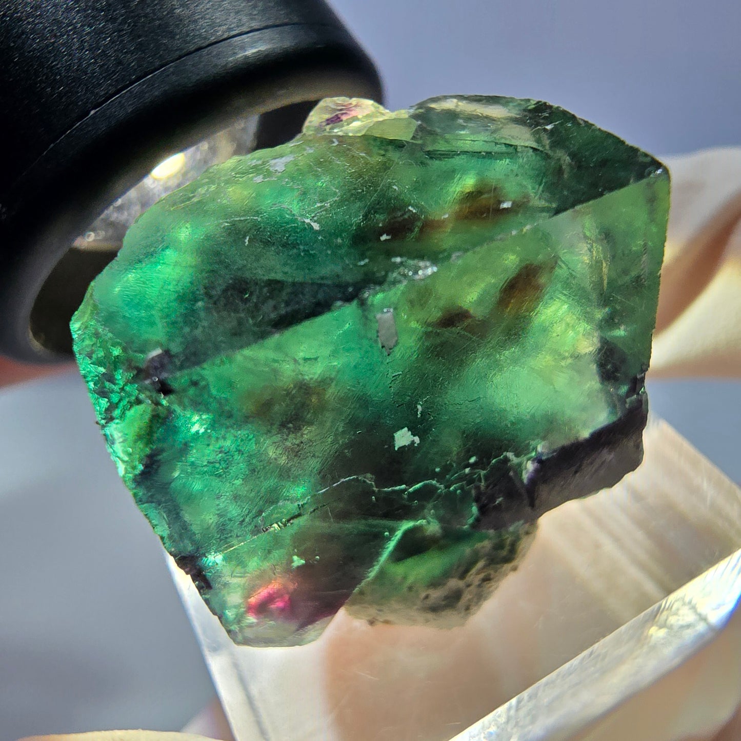Klarer Phantom Fluorit Würfel, grün lila Okorusu, Namibia 22*19*19mm