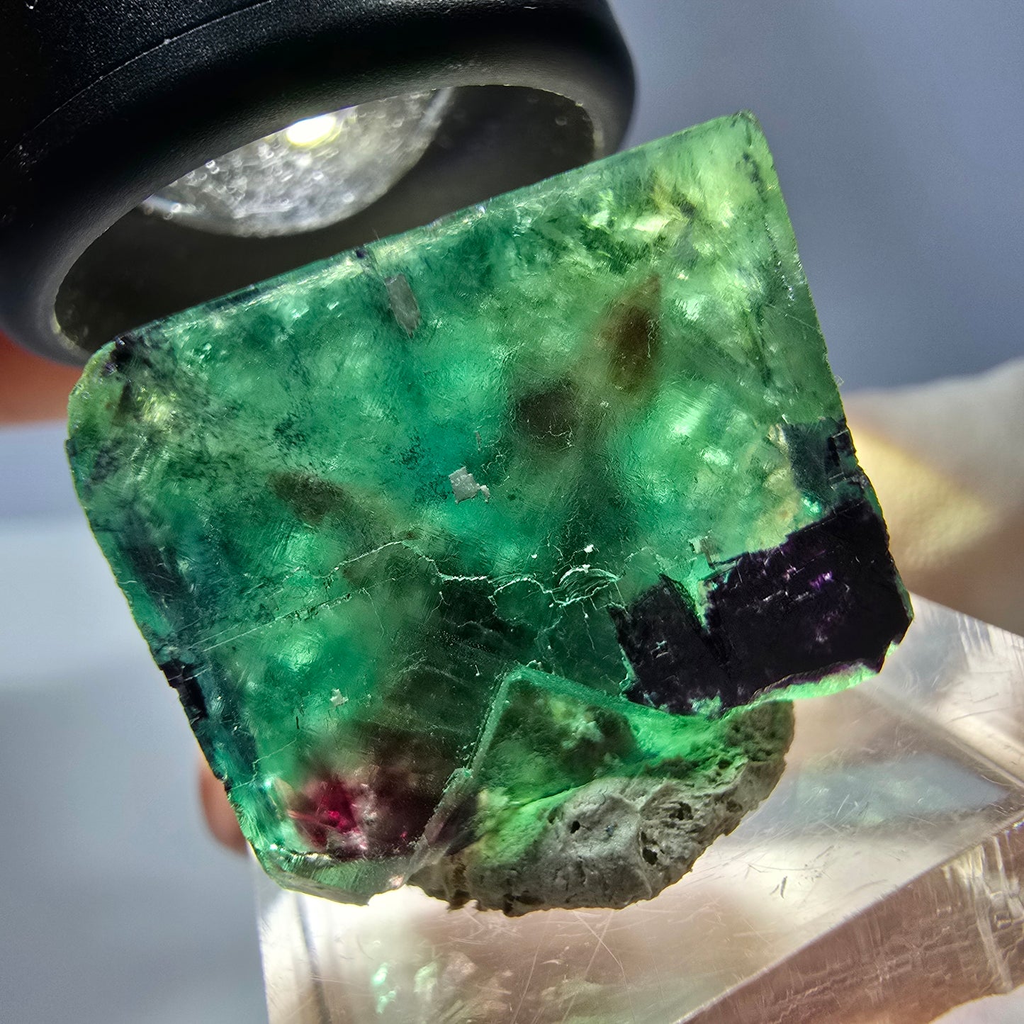 Klarer Phantom Fluorit Würfel, grün lila Okorusu, Namibia 22*19*19mm