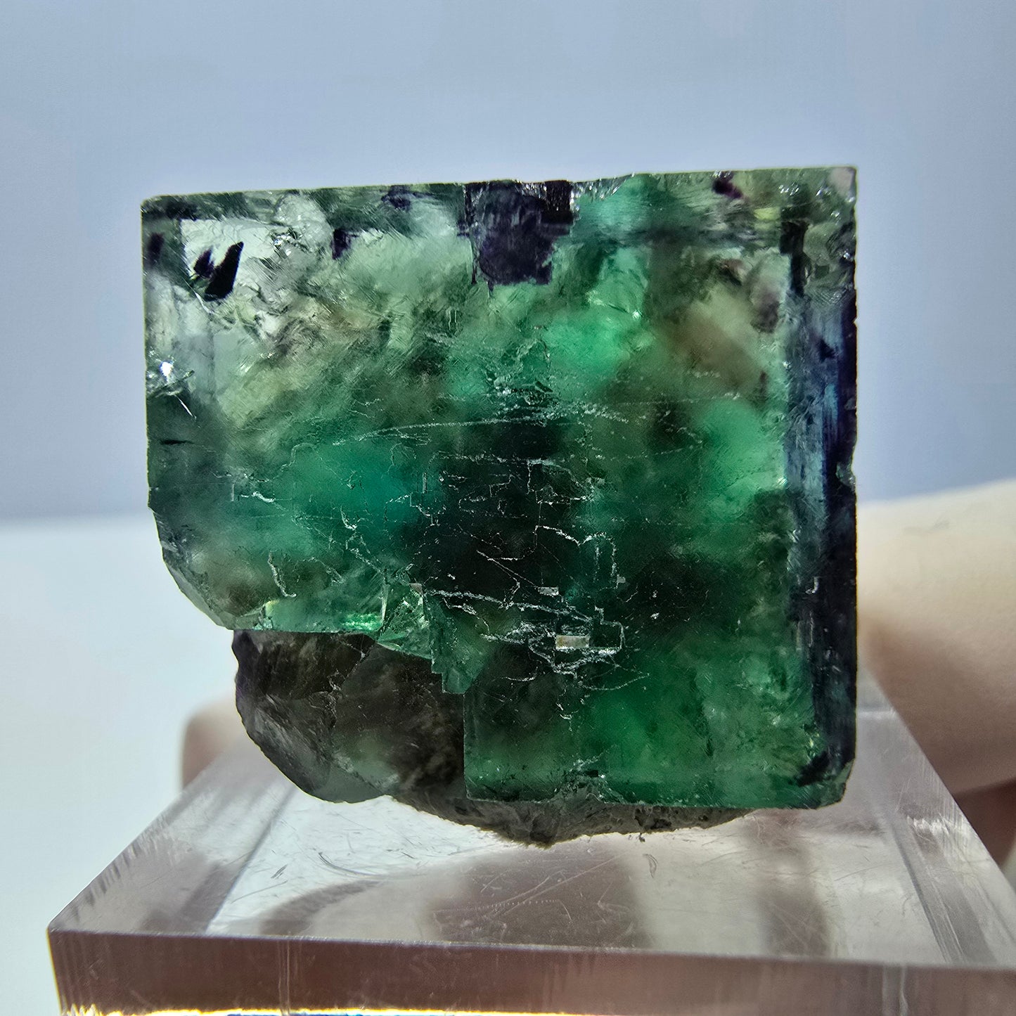 Klarer Phantom Fluorit Würfel, grün lila Okorusu, Namibia 23*21*16mm