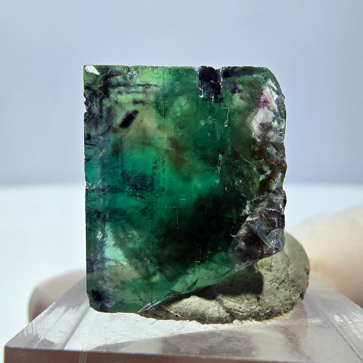 Klarer Phantom Fluorit Würfel, grün lila Okorusu, Namibia 23*21*16mm