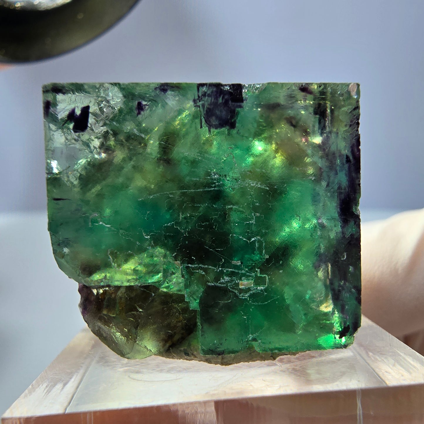 Klarer Phantom Fluorit Würfel, grün lila Okorusu, Namibia 23*21*16mm