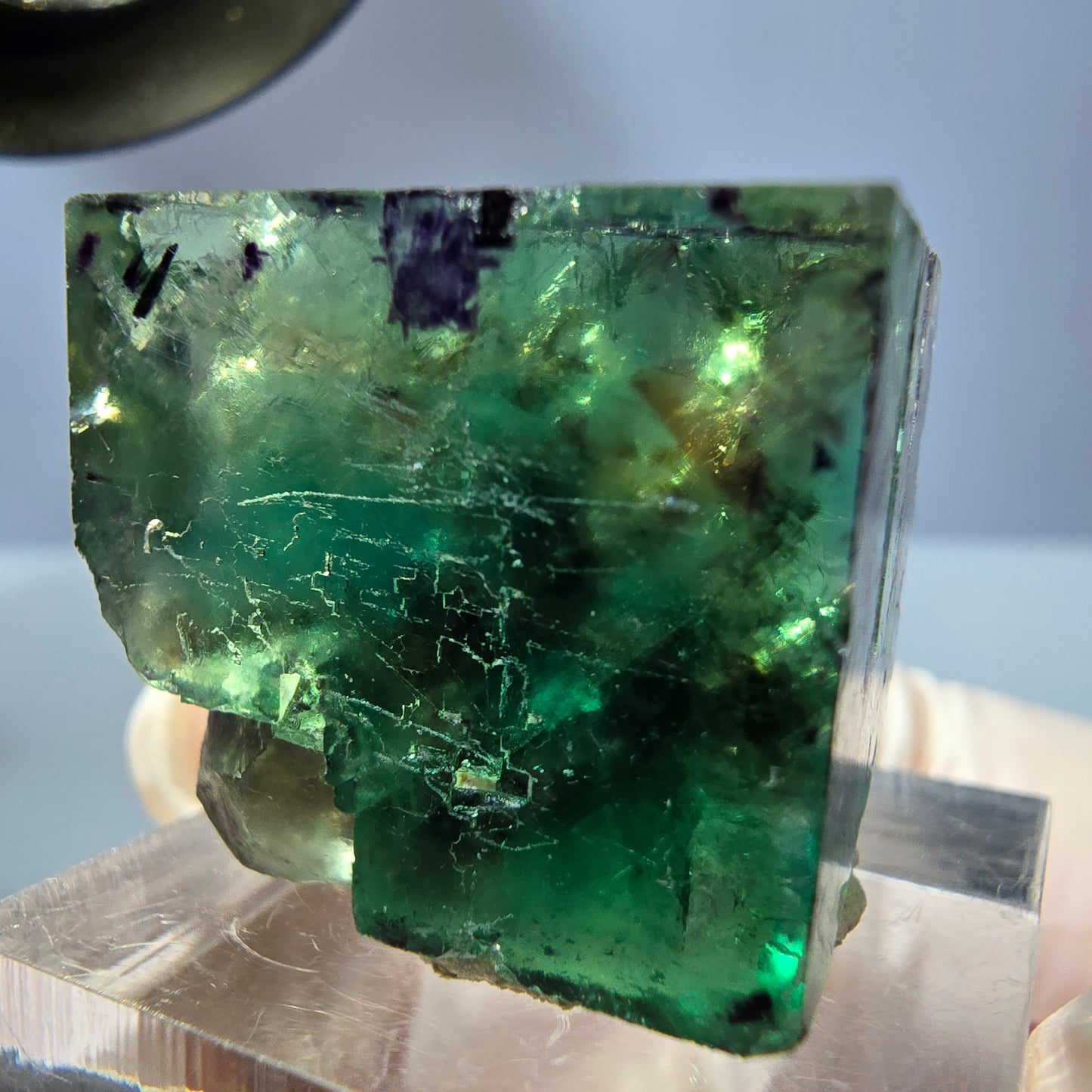 Klarer Phantom Fluorit Würfel, grün lila Okorusu, Namibia 23*21*16mm