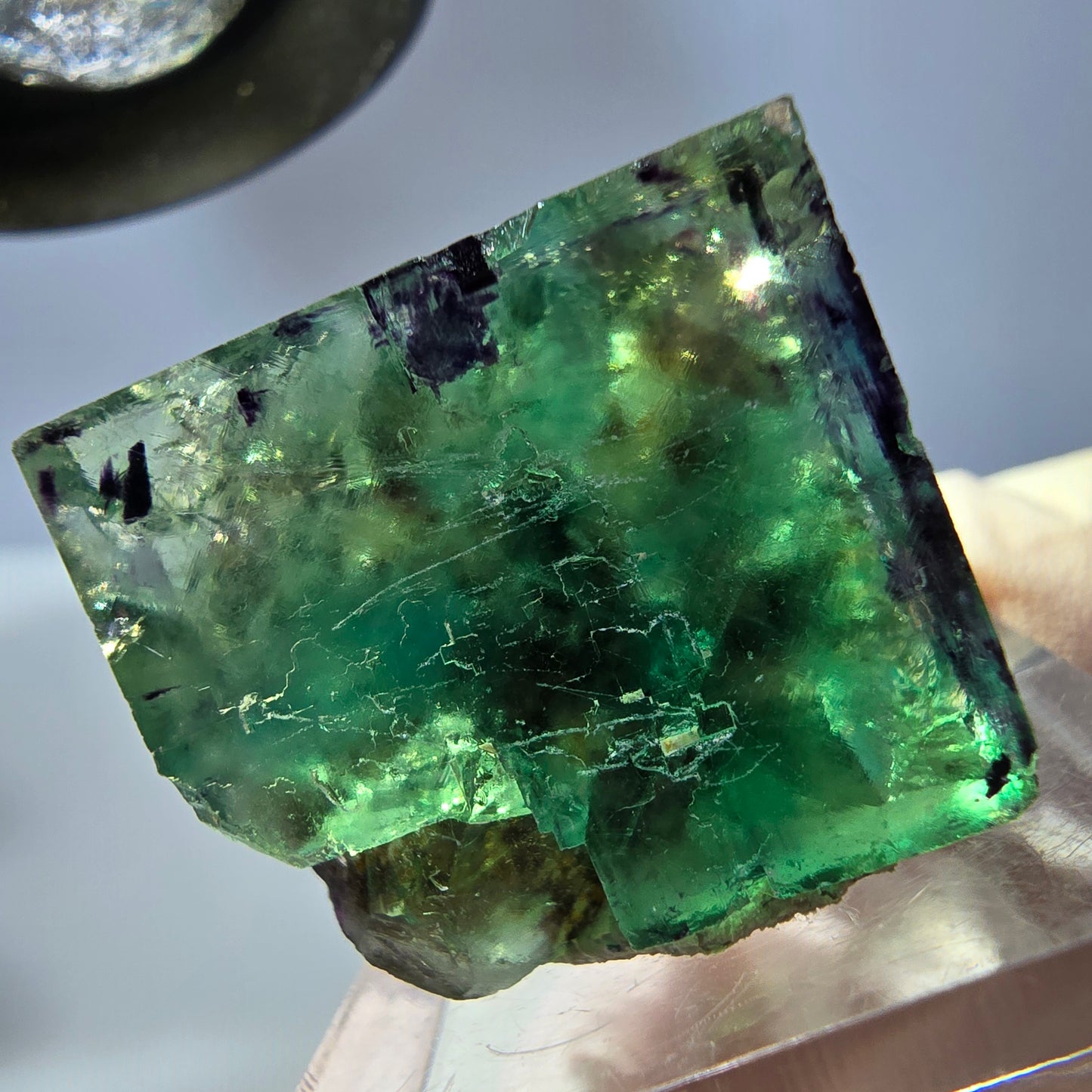 Klarer Phantom Fluorit Würfel, grün lila Okorusu, Namibia 23*21*16mm