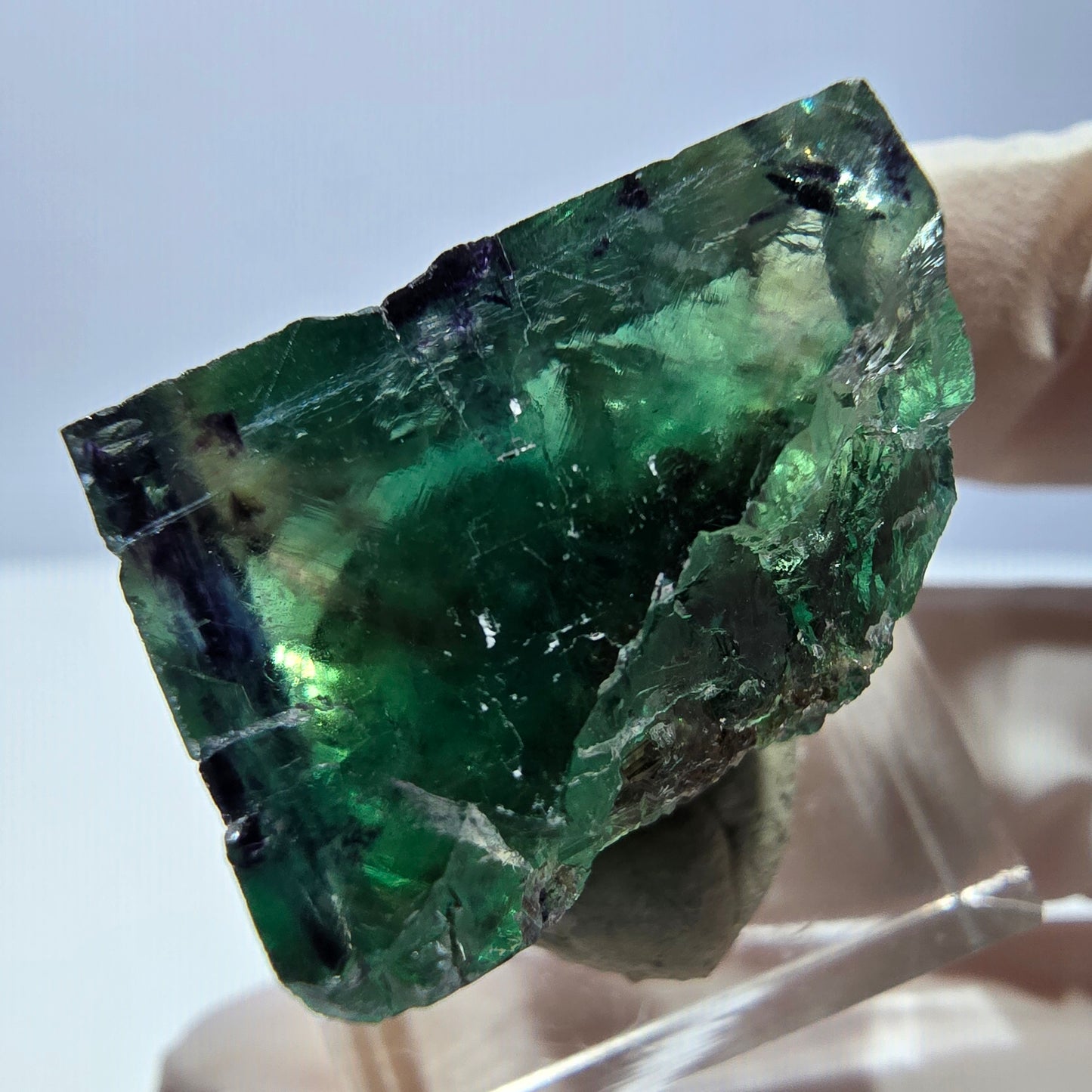 Klarer Phantom Fluorit Würfel, grün lila Okorusu, Namibia 23*21*16mm