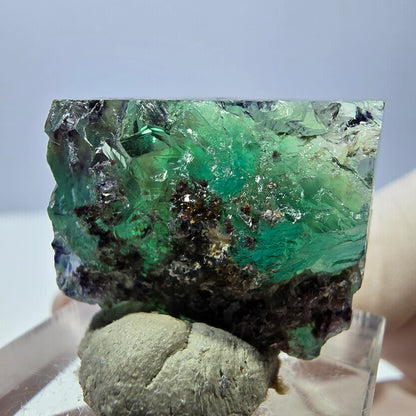 Klarer Phantom Fluorit Würfel, grün lila Okorusu, Namibia 23*21*16mm