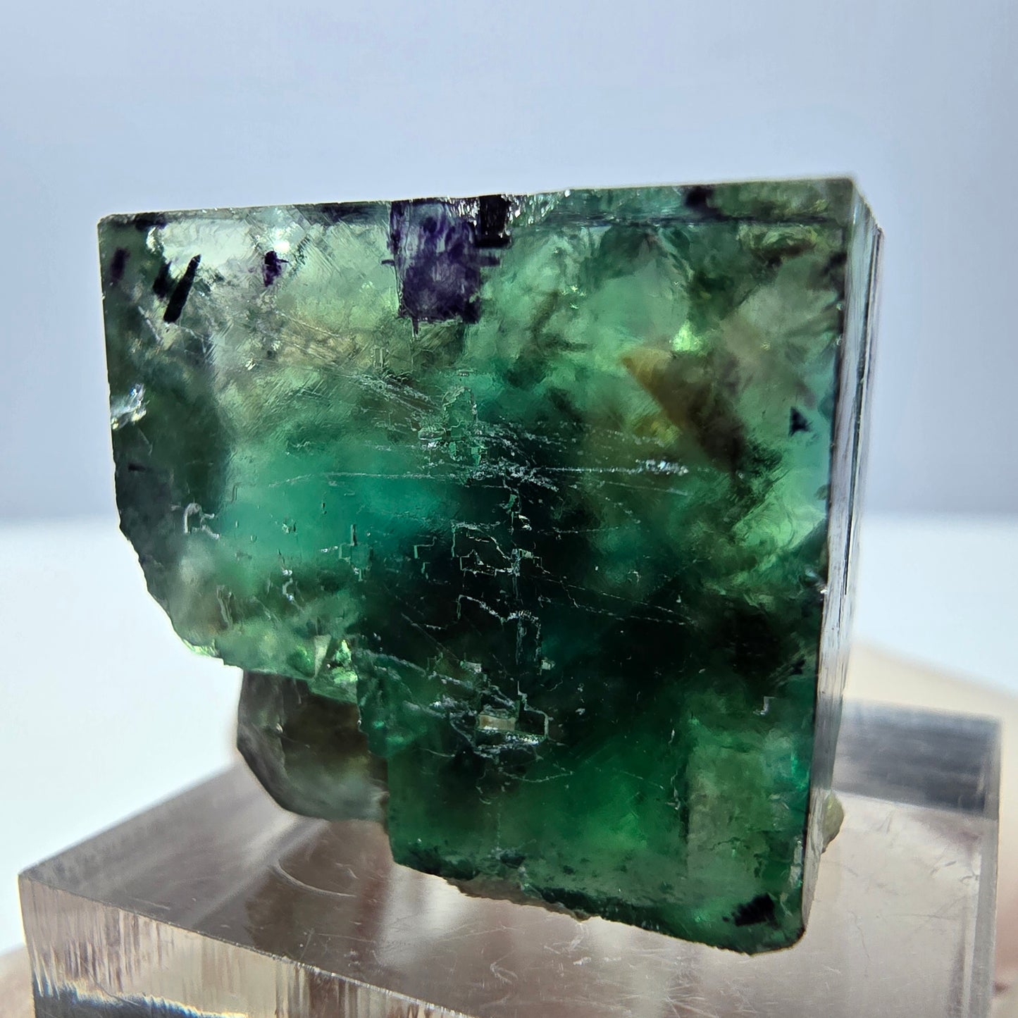 Klarer Phantom Fluorit Würfel, grün lila Okorusu, Namibia 23*21*16mm