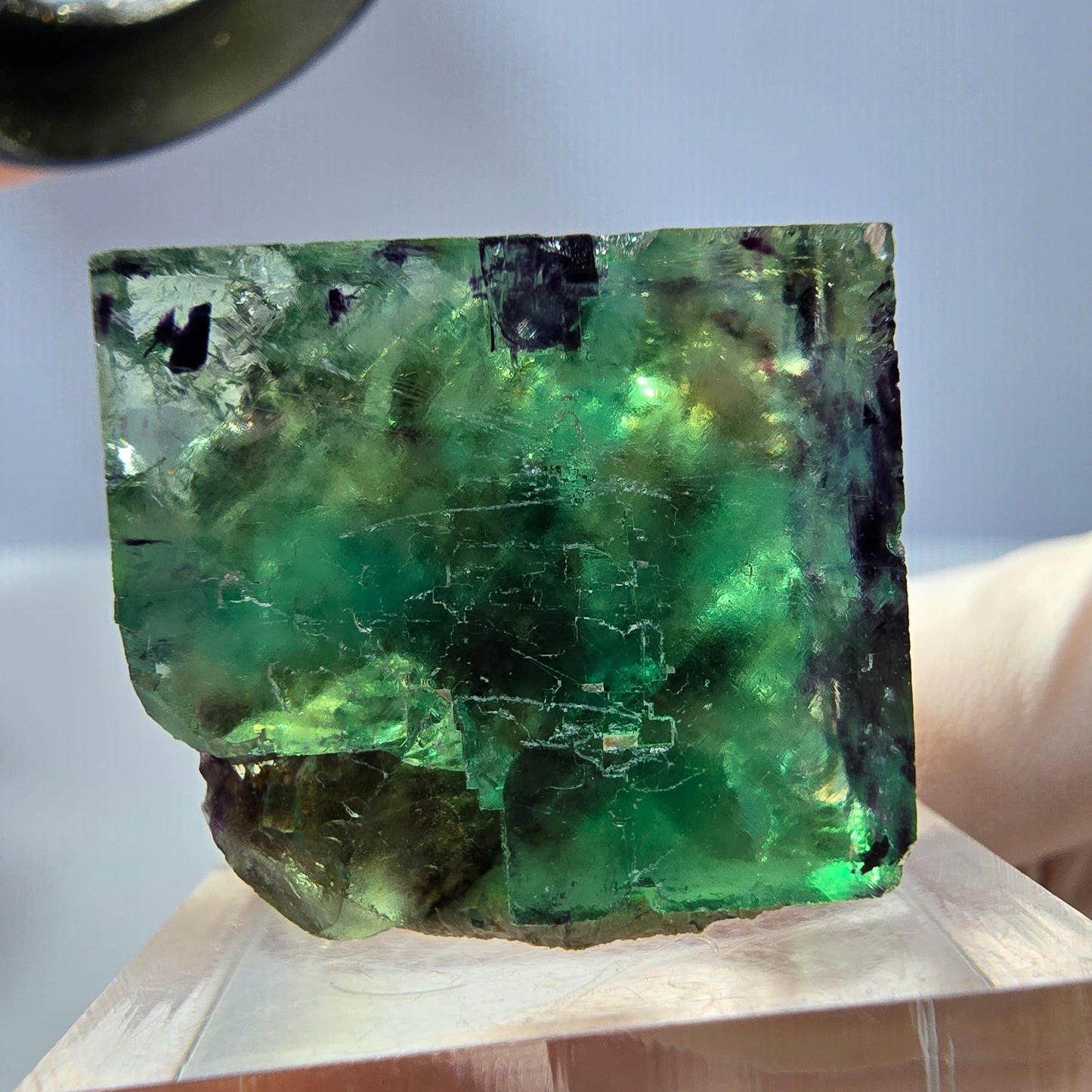 Klarer Phantom Fluorit Würfel, grün lila Okorusu, Namibia 23*21*16mm