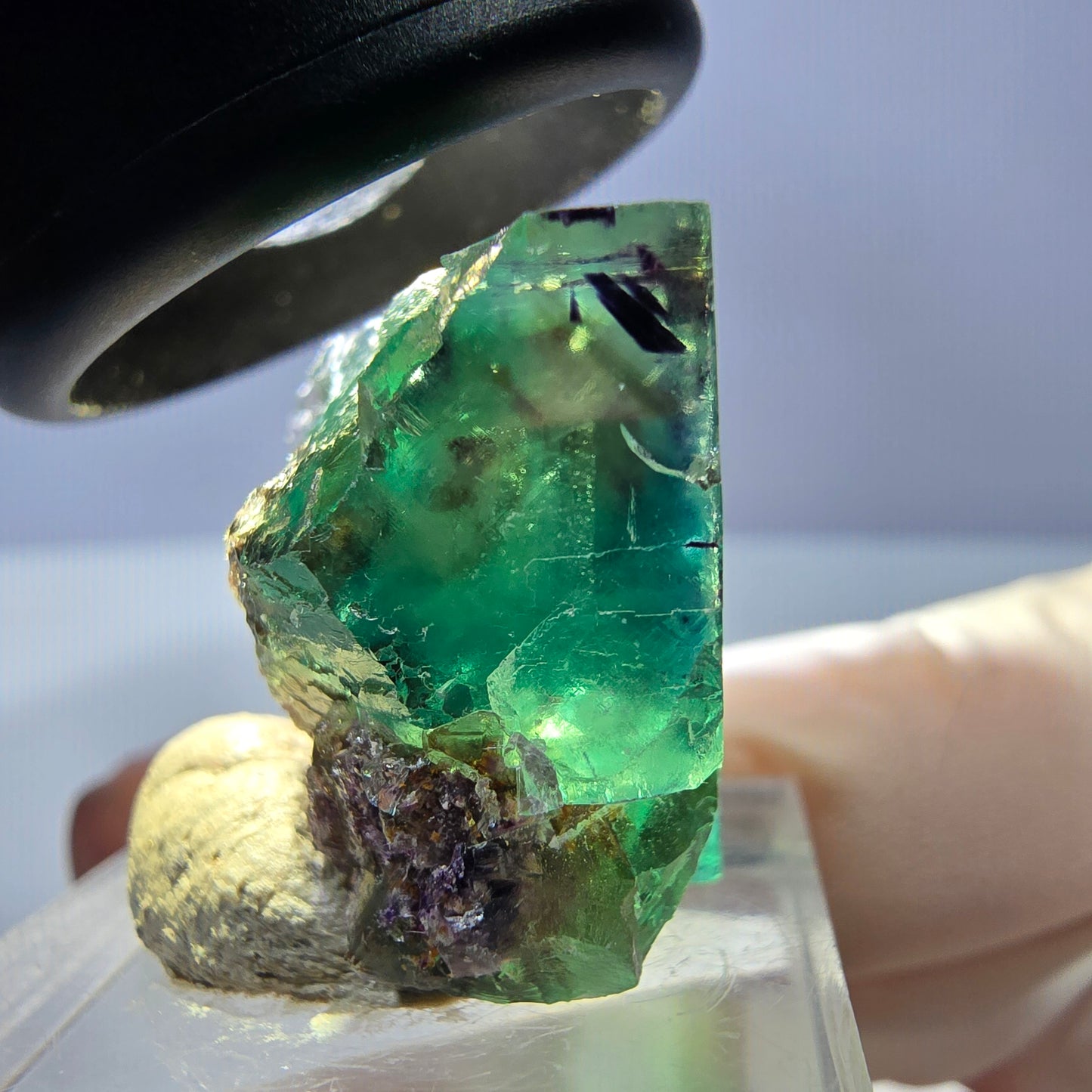 Klarer Phantom Fluorit Würfel, grün lila Okorusu, Namibia 23*21*16mm