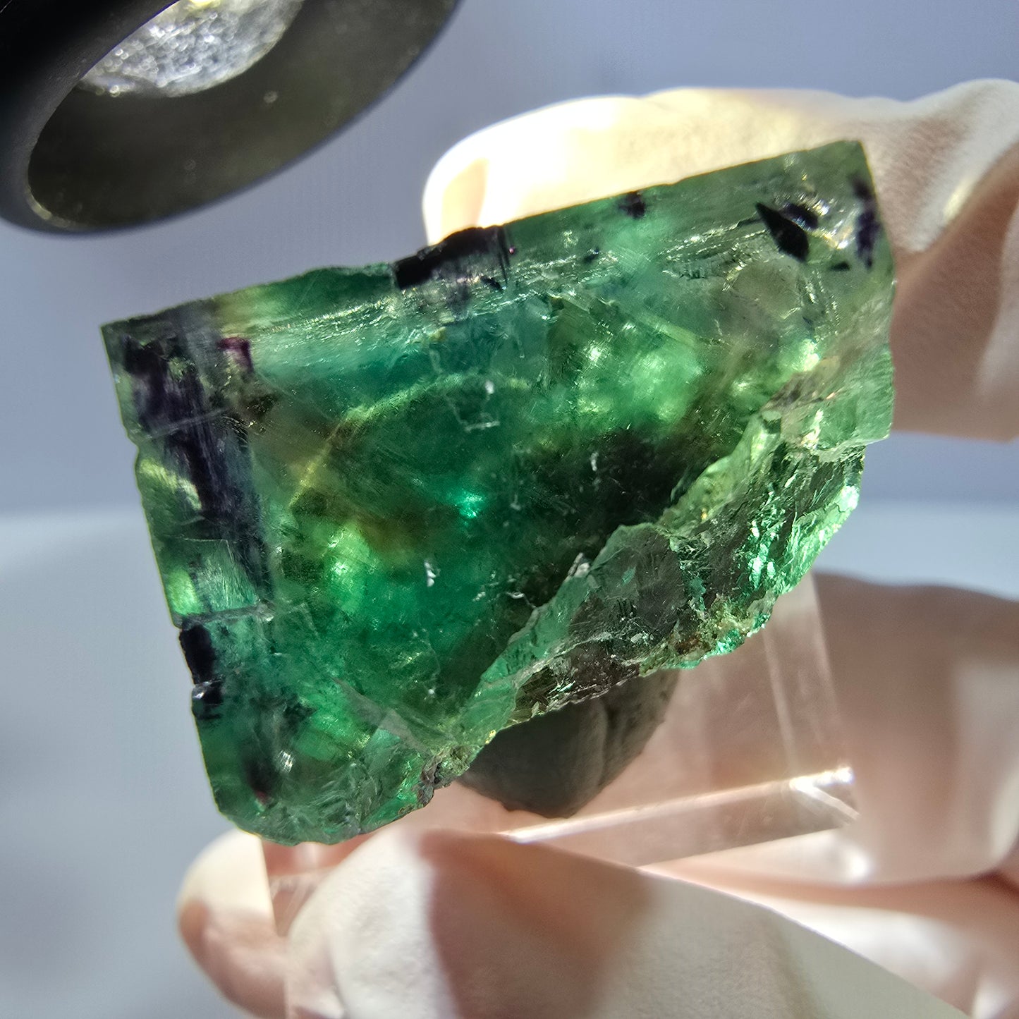 Klarer Phantom Fluorit Würfel, grün lila Okorusu, Namibia 23*21*16mm