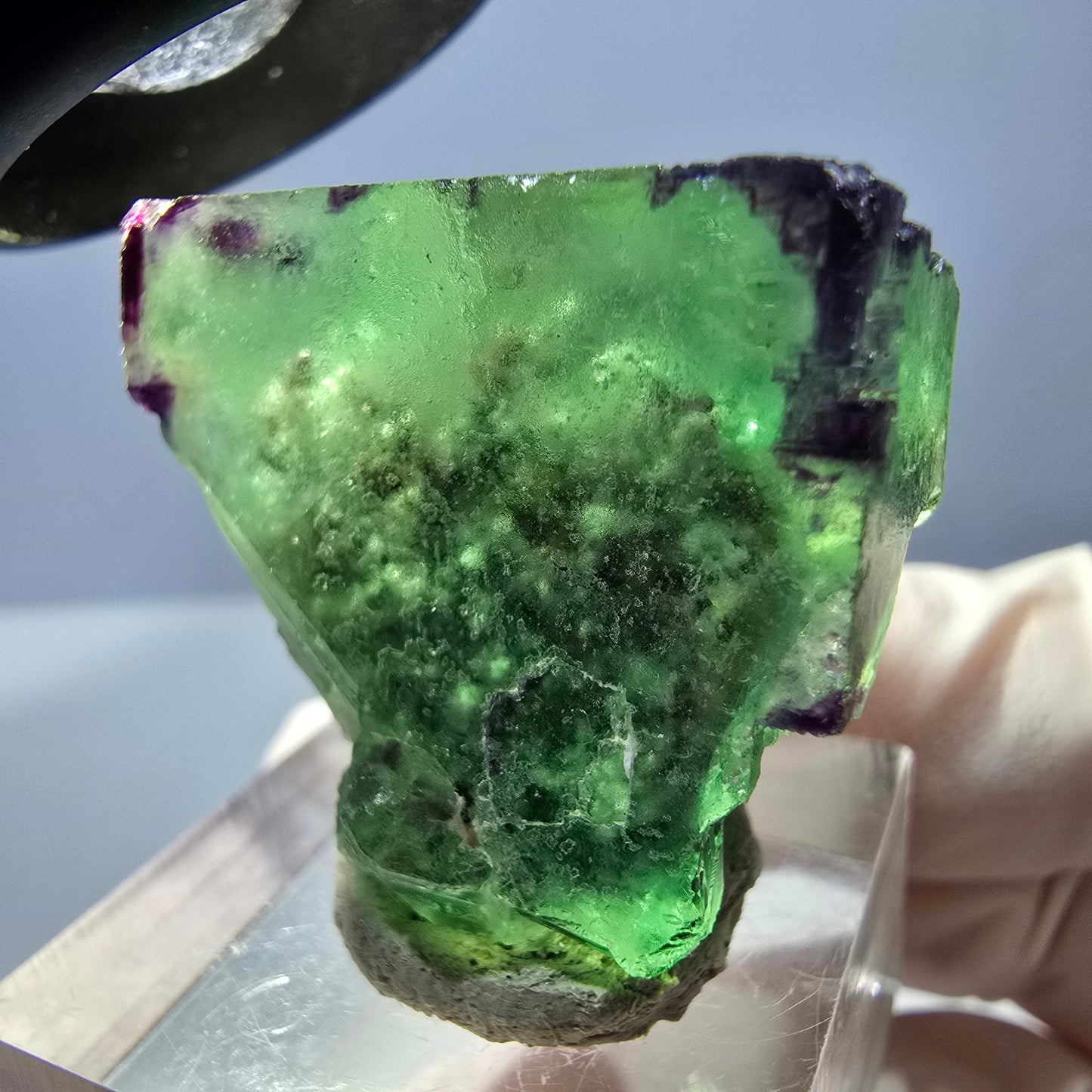 Klarer Phantom Fluorit Würfel, grün lila Okorusu, Namibia 28*28*17mm